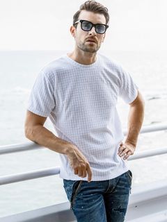 ブロックパイル半袖Tシャツ / ホワイト
