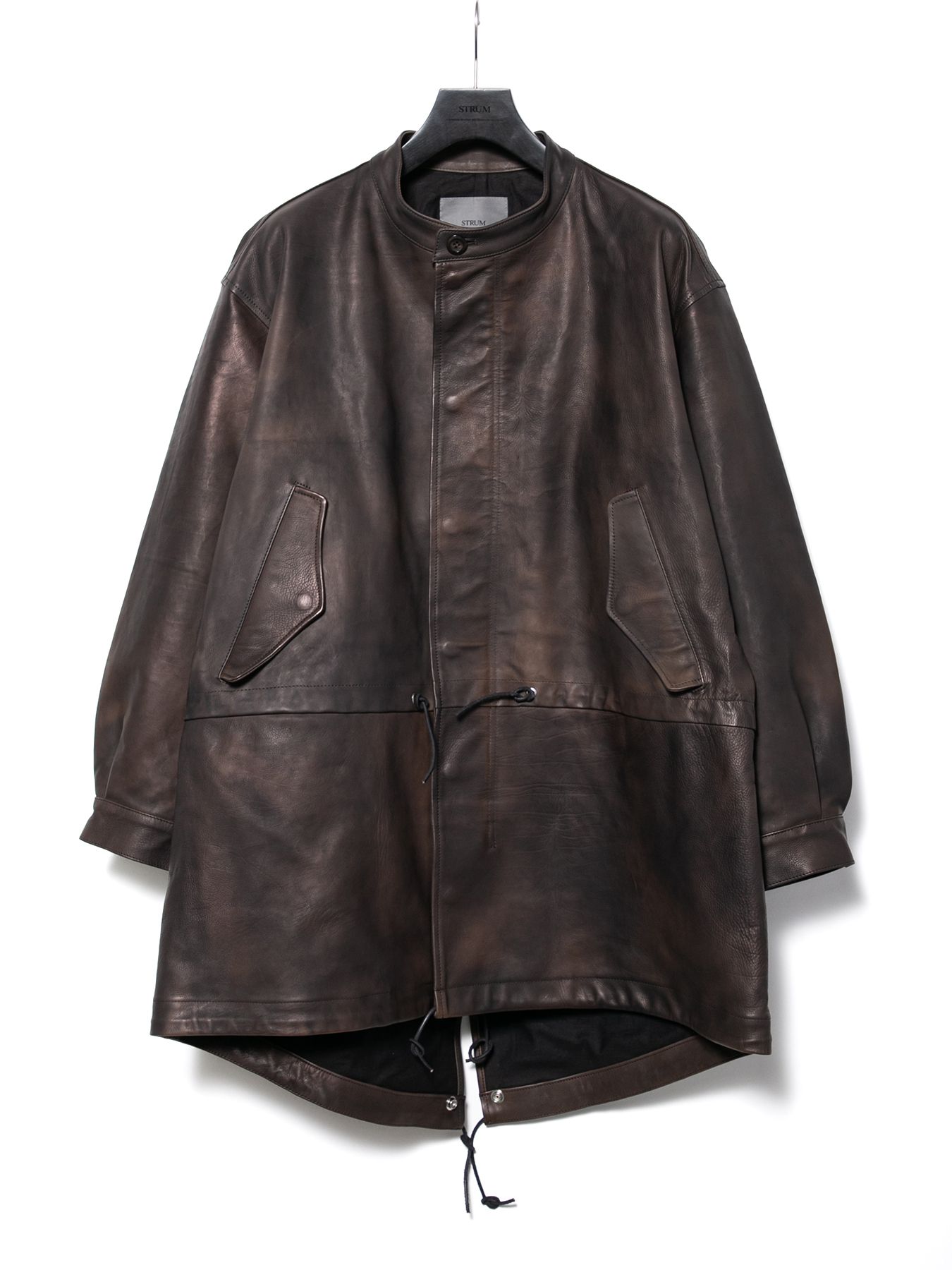 【予約品 10月12日(日) 締切】Hybrid Vegetable Tanned Calfskin Garment Burning Dyed Fishtail Coat / ハイブリッド タンニン鞣し カーフスキン 燃焼製品染めフィッシュテールコート / RUMBLE