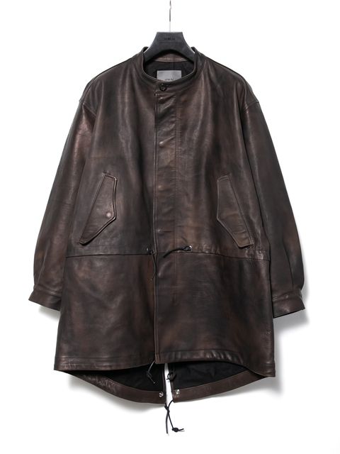 【予約品 10月13日(月) 締切】Hybrid Vegetable Tanned Calfskin Garment Burning Dyed Fishtail Coat / ハイブリッド タンニン鞣し カーフスキン 燃焼製品染めフィッシュテールコート / RUMBLE