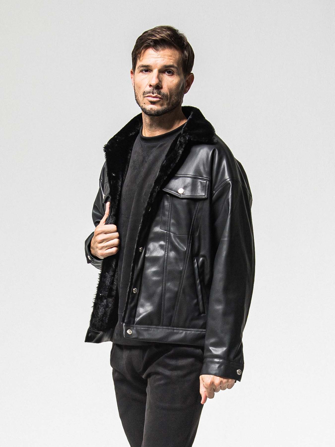 【予約品 8月31日(日) 締切】LEATHER FUR OVER G / レザーファーオーバーGジャケット / ブラック