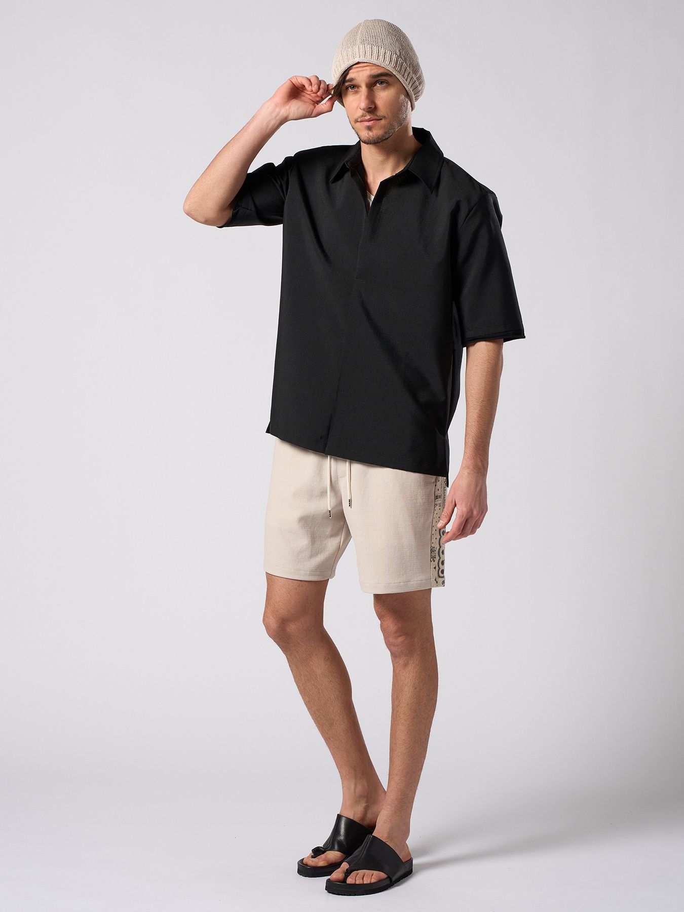 【予約品 1月25日(日) 締切】bandana print panel shorts / バンダナプリントパネル ショーツ / ベージュ