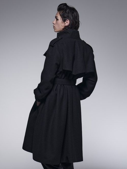 《予約品》 StandCollarDrapeCoat / スタンドカラードレープコート / ブラック 【kiryuyrik】 10月以降入荷予定