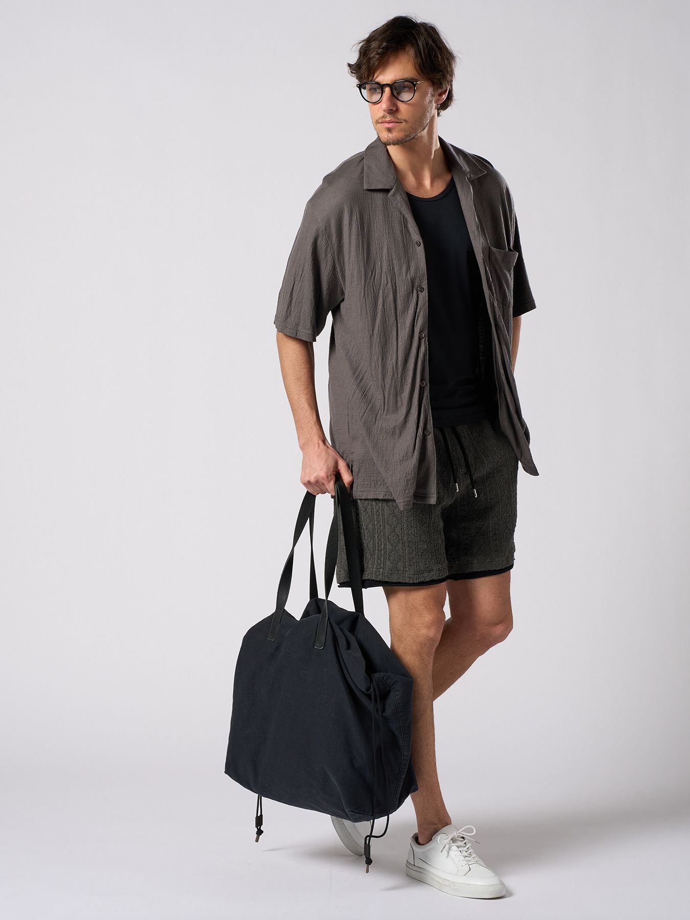 【予約品 1月25日(日) 締切】ex.comfy wool open collar shirt / サマーウール オープンカラーシャツ / スチールグレー