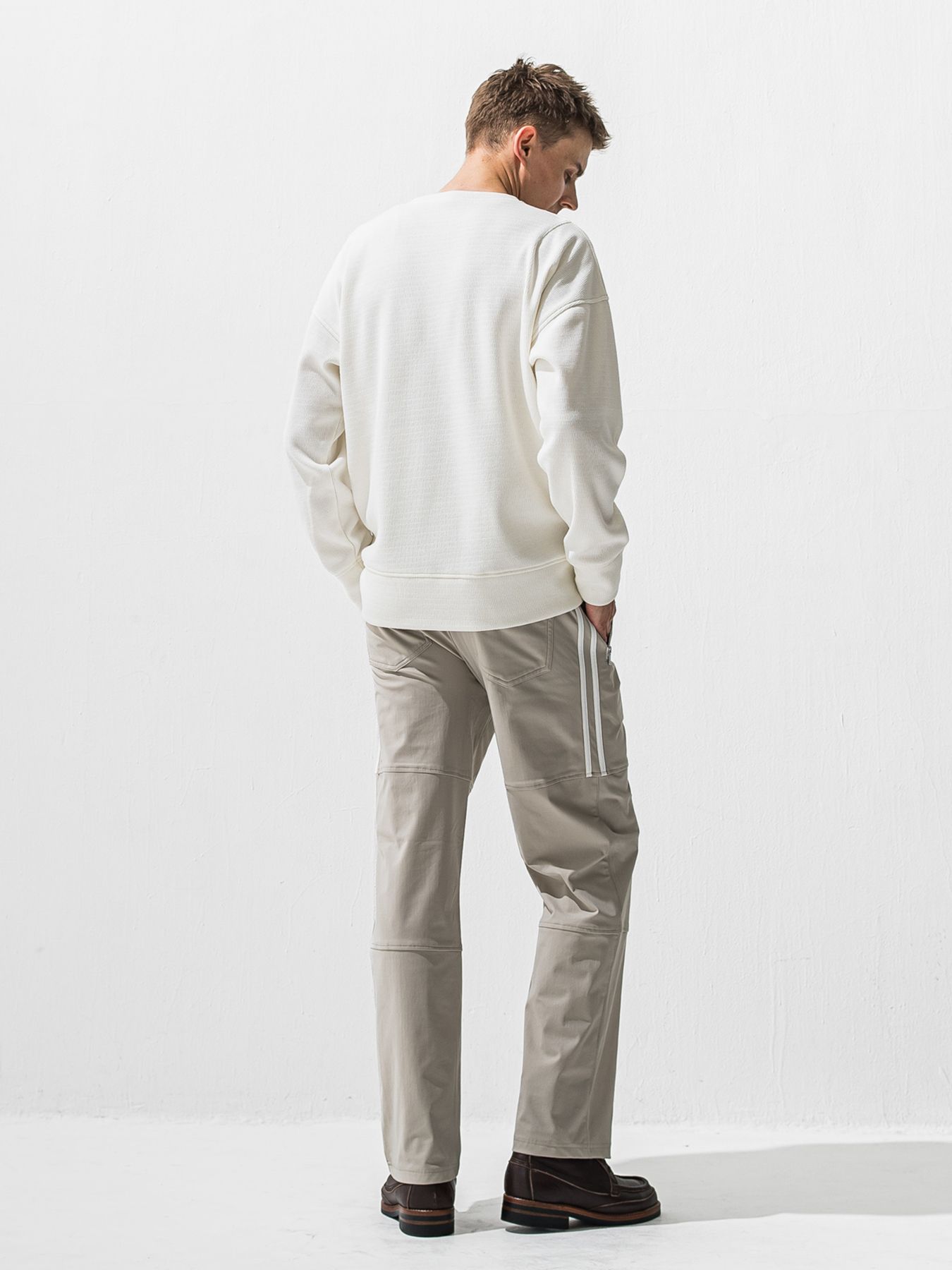 【予約品 9月6日(日) 締切】VELOURS FLEECE THERMAL LOOSE TRAINER / 裏起毛 ハニカムサーマル ルーズトレーナー / ホワイト