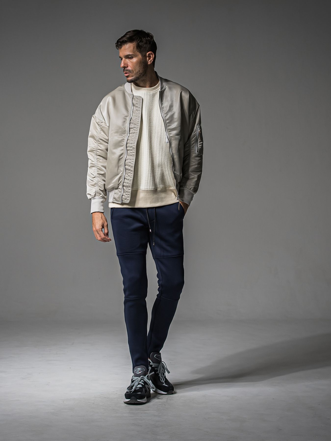 【予約品 】STRIPE QUILTING DROP TRAINER / ストライプキルティング ルーズトレーナー / オフ
