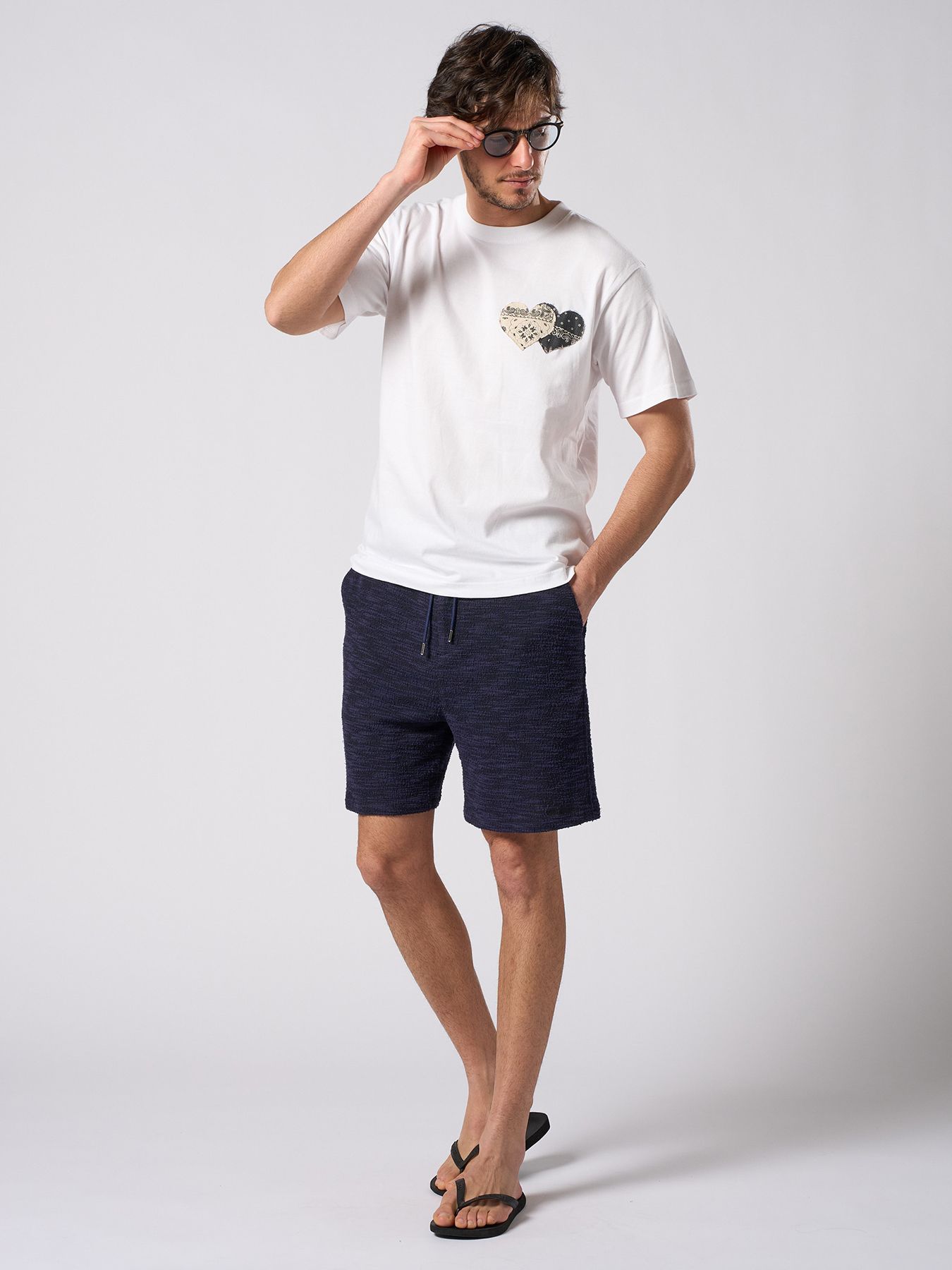 【予約品 1月25日(日) 締切】muta × wjk collection：knit jacquard relax shorts / ニットジャガード リラックスショーツ / ネイビー