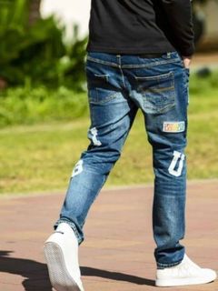 ロゴアップリケデニムパンツ インディゴ