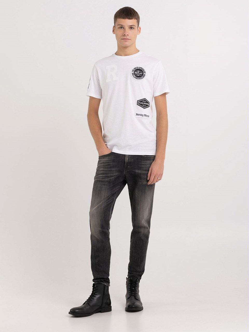 REPLAY - T-SHIRT WITH PRINTS AND BIKER PATCH / バイカー ...