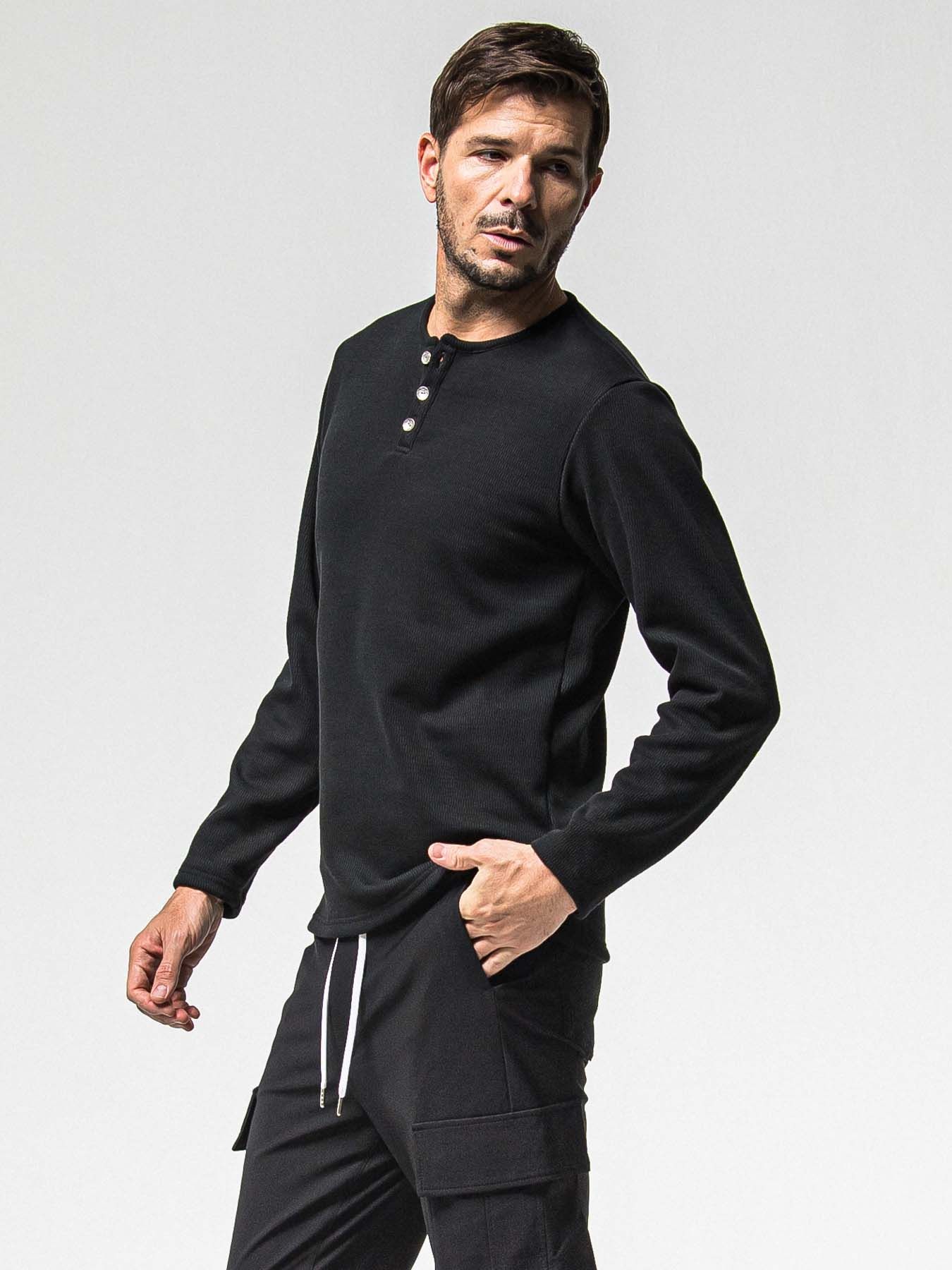 【予約品 8月31日(日) 締切】VELOURS FLEECE THERMAL HENRY / ベロアフリース サーマル ヘンリーネック / ブラック