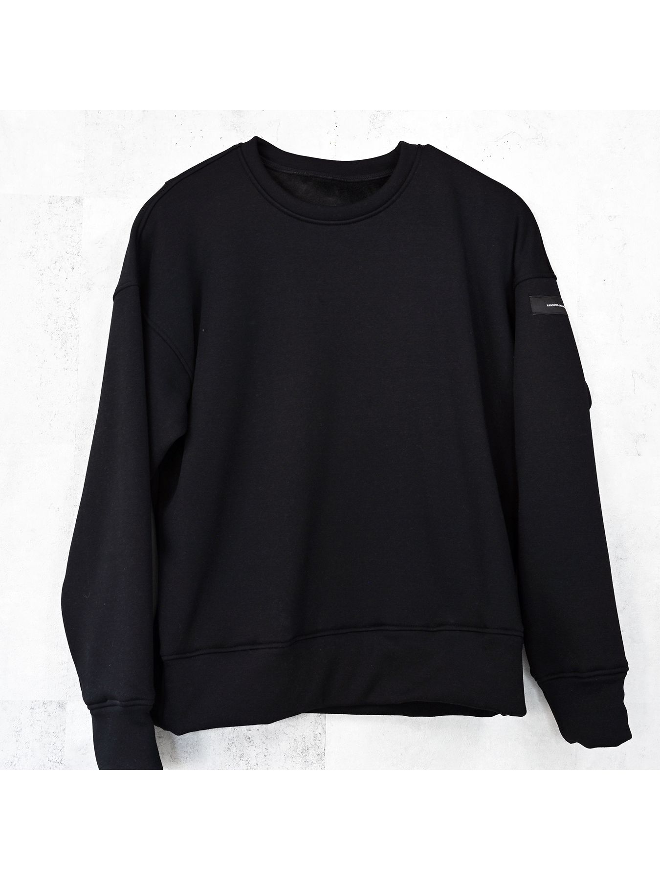 【予約品 9月6日(日) 締切】PIN ST RC VELOURS FLEECE DROP TRAINER / ピンストライプロゴ 裏起毛 ルーズトレーナー / ブラック