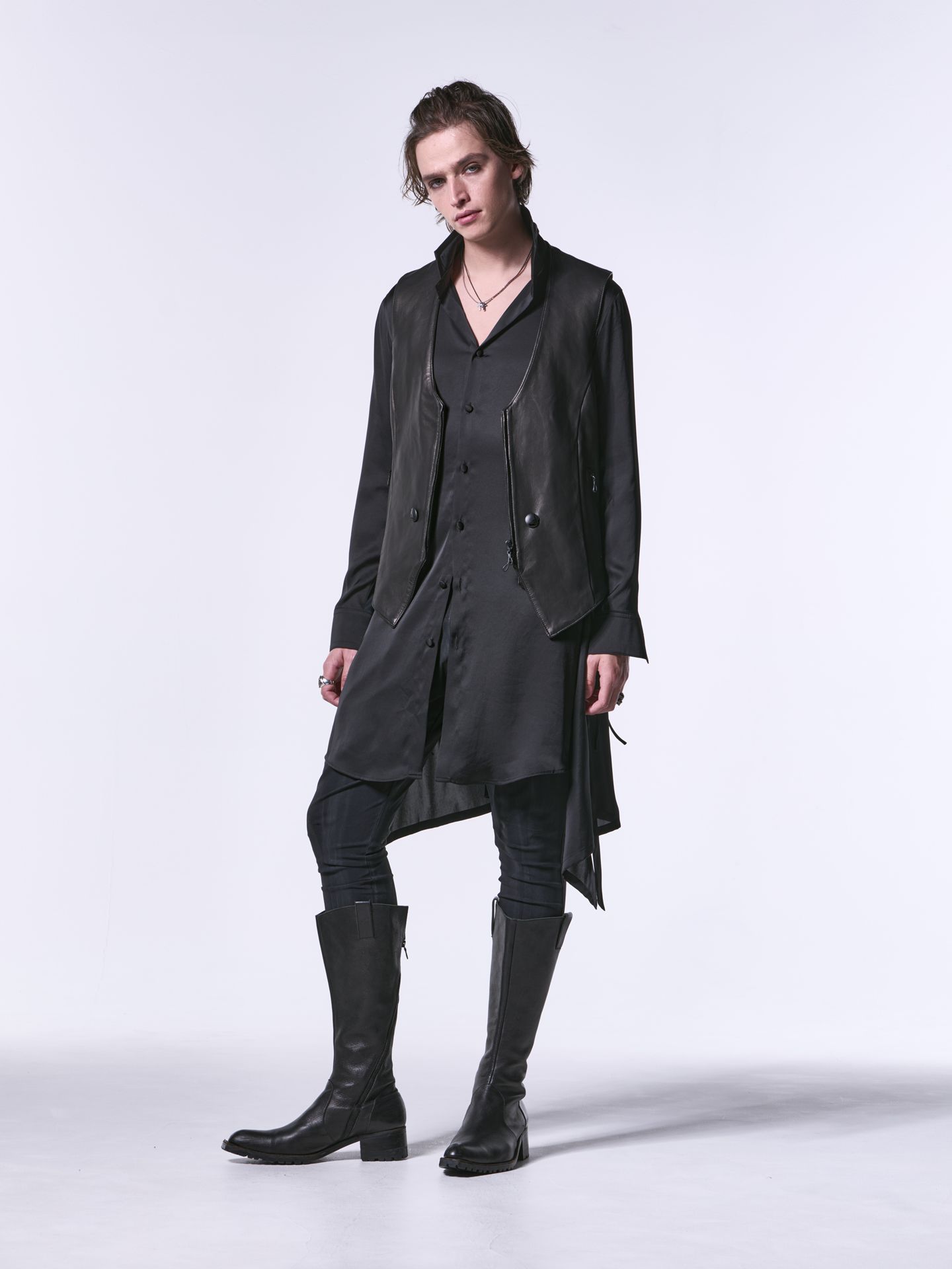 LaceUpLongBoots / レザーバックジップ ロングブーツ / ブラック