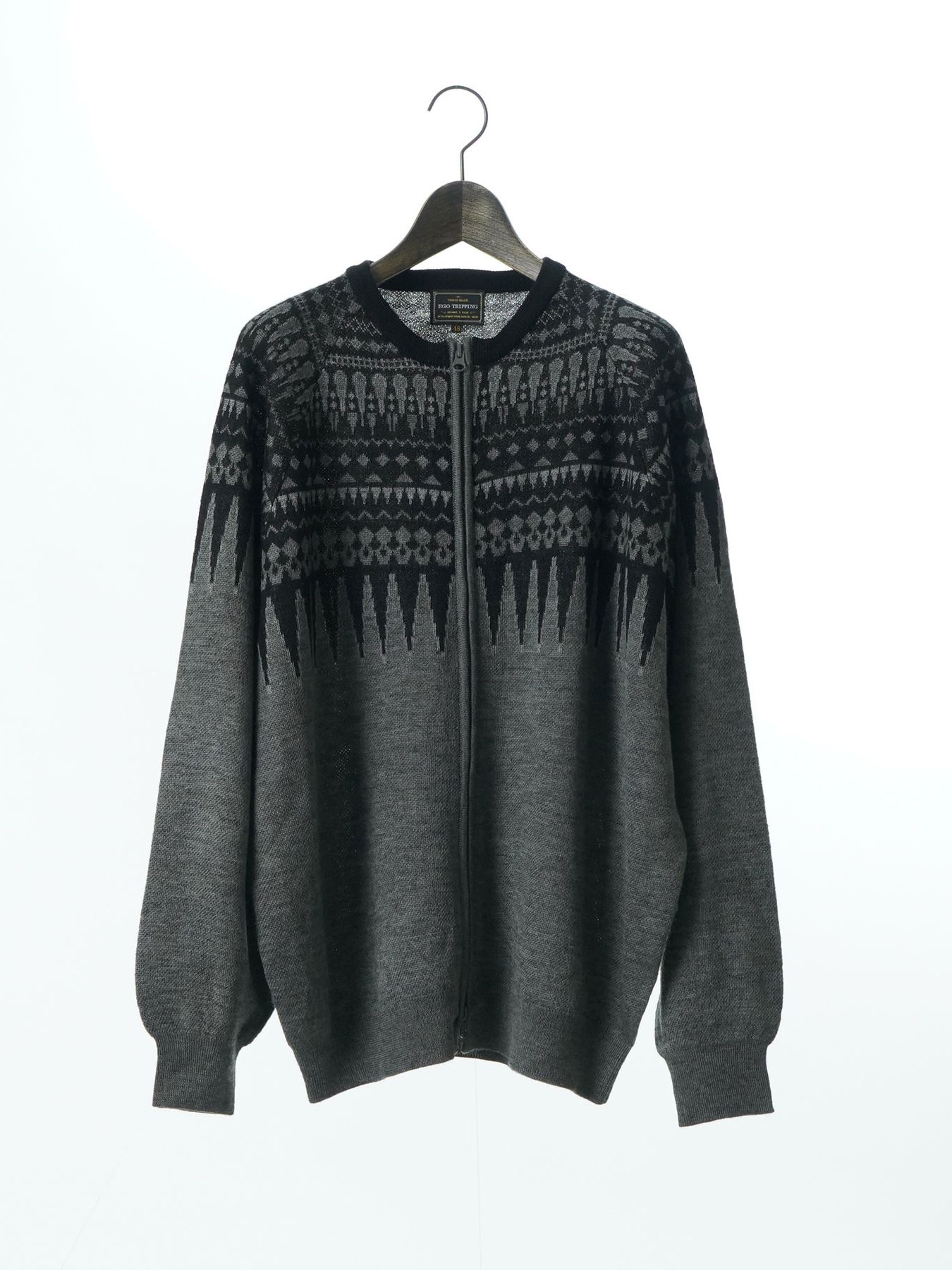 【予約品 】ARROWKNIT / ジャガードニットカーディガン / 杢チャコール×ブラック系