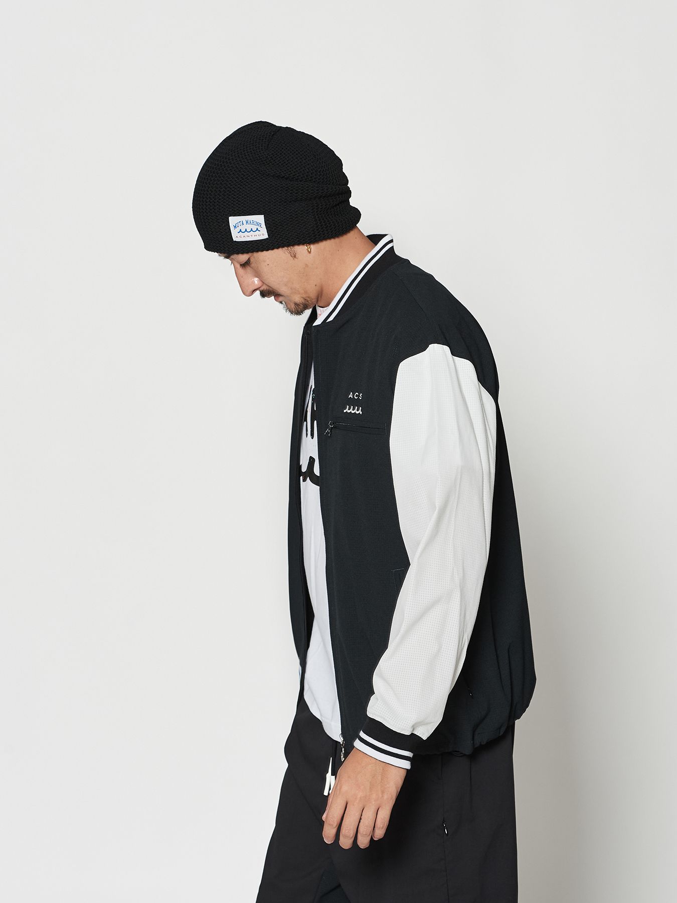 【予約品 10月9日(木) 締切】muta Dot Air(R) Ventilation Jacket / リブブルゾン / ブラック×ホワイト【Acanthus × muta MARINE】
