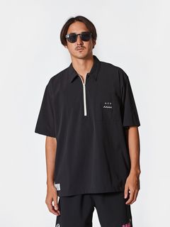 muta Half ZIP S/S Shirt / 撥水加工プルオーバーシャツ / ブラック 【Acanthus×muta】