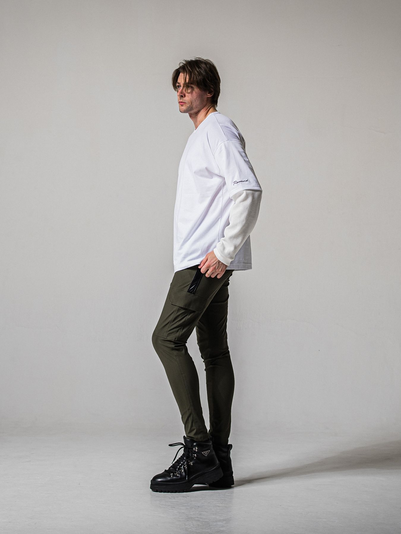 【予約品 11月16日(日) 締切】FAKE LAYERED WAFFLE LONGSLEEVE / フェイクレイヤード ワッフル ロングスリーブTシャツ / ブラック