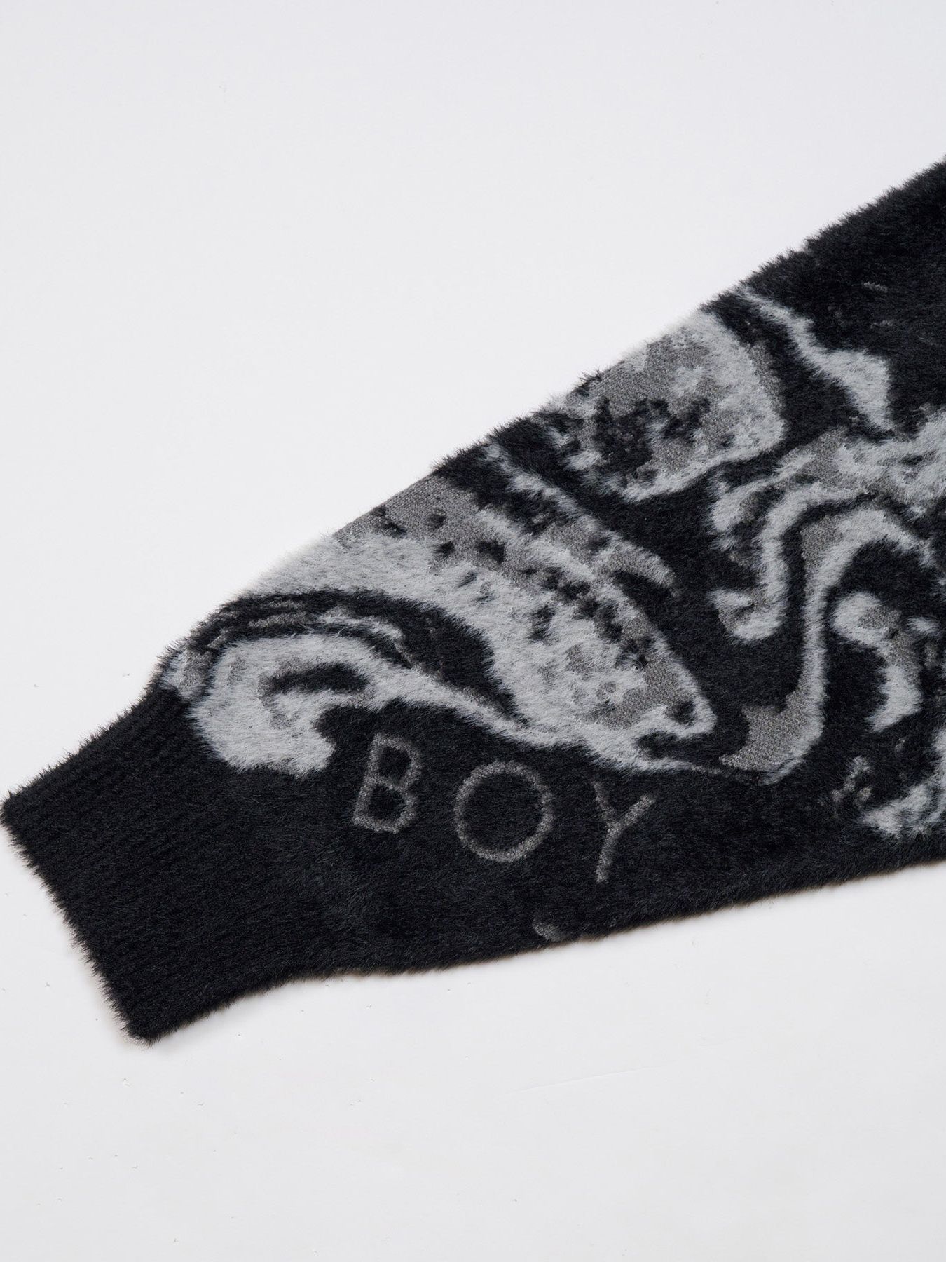 BOY MONOTONE SHAGGY JACQUARD KNIT / ジャガードニット / ブラック