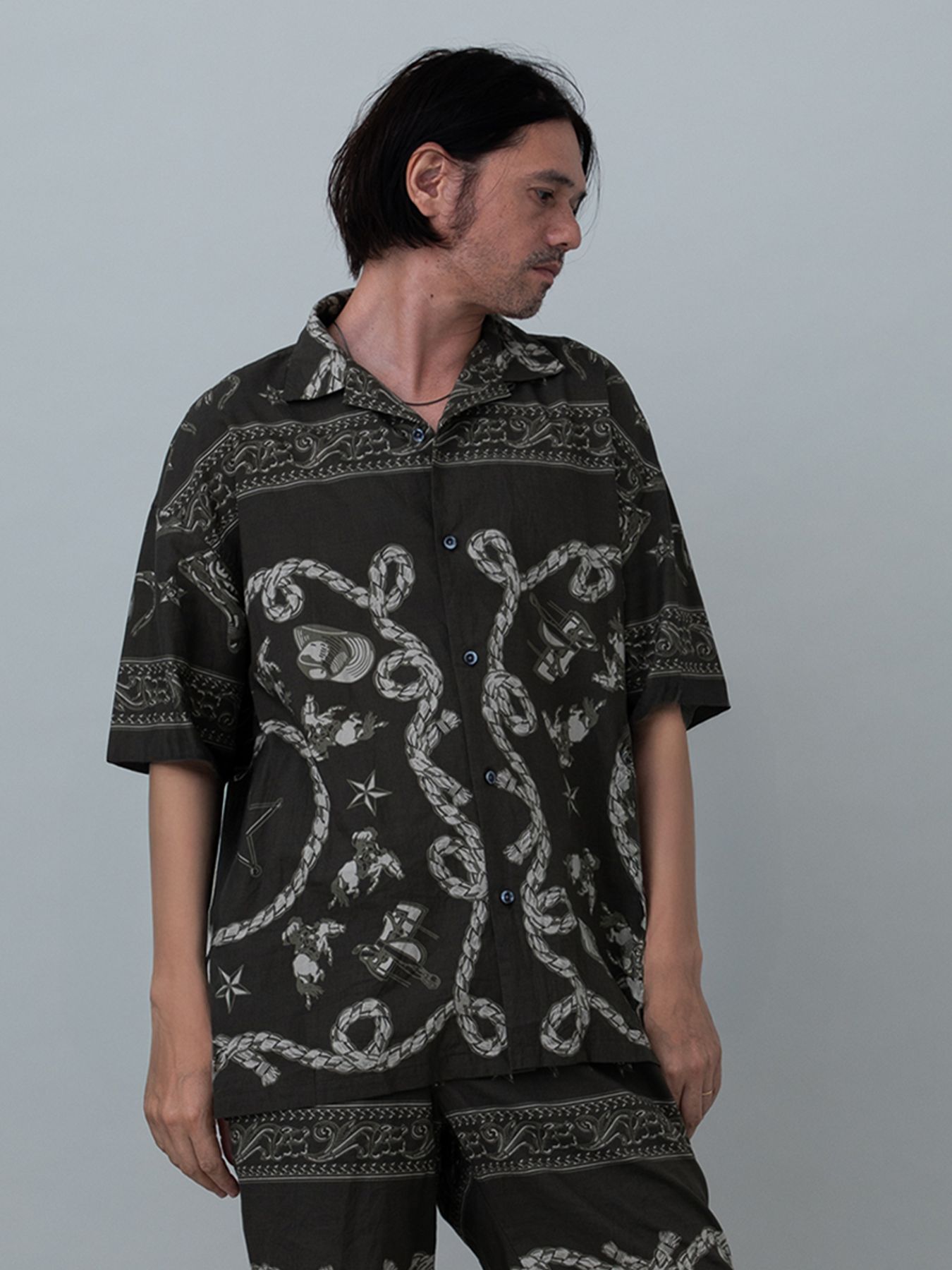 【予約品 11月23日(日) 締切】WESTERNBANDANA SHIRTS short / バンダナプリント シャツ / CHARCOAL