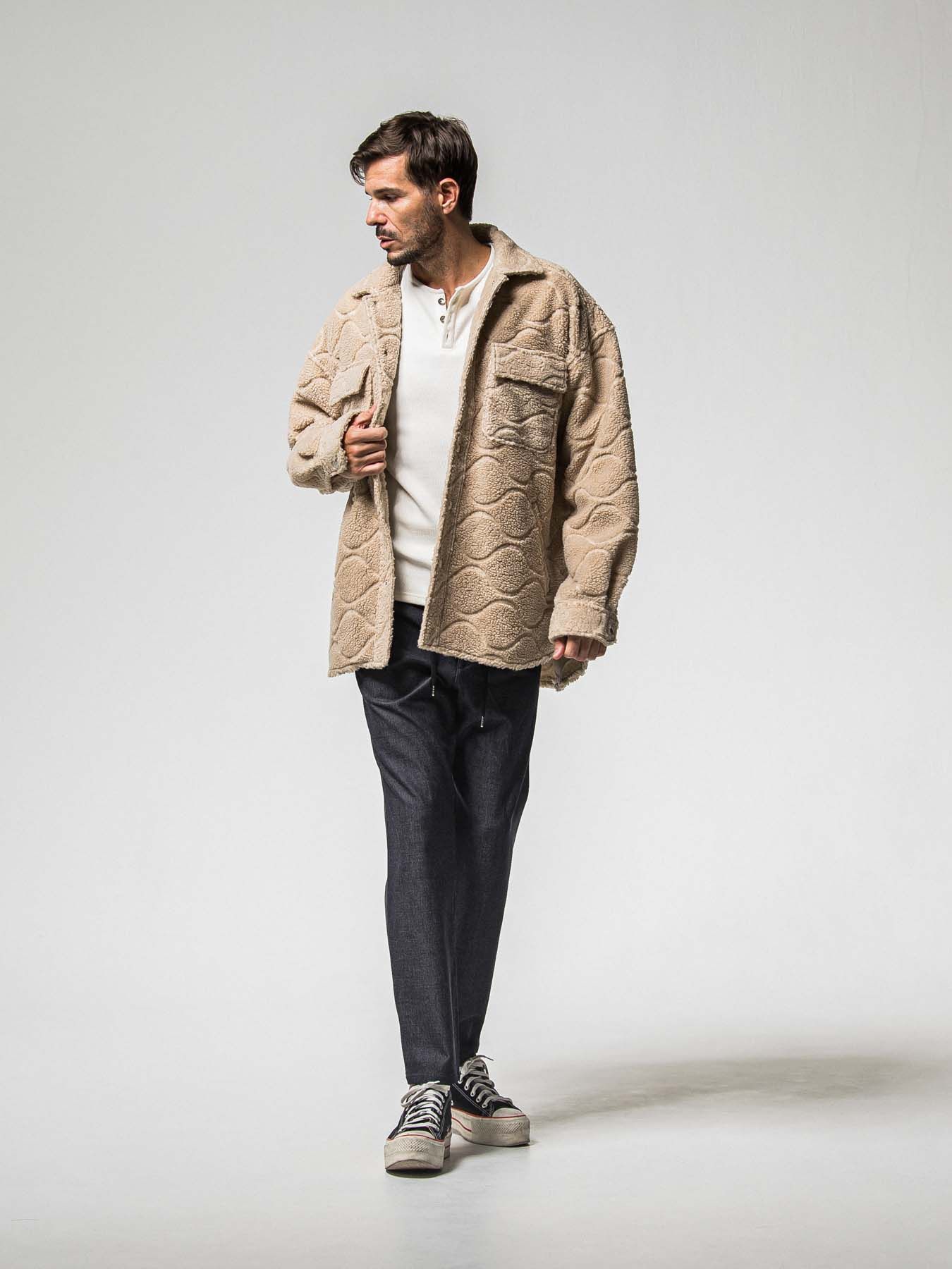 【予約品 8月31日(日) 締切】VELOURS FLEECE THERMAL HENRY / ベロアフリース サーマル ヘンリーネック / ホワイト