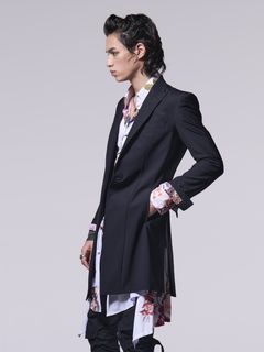 《予約品》 LongJacket / ロングジャケット / ブラック・裏地フローラ柄