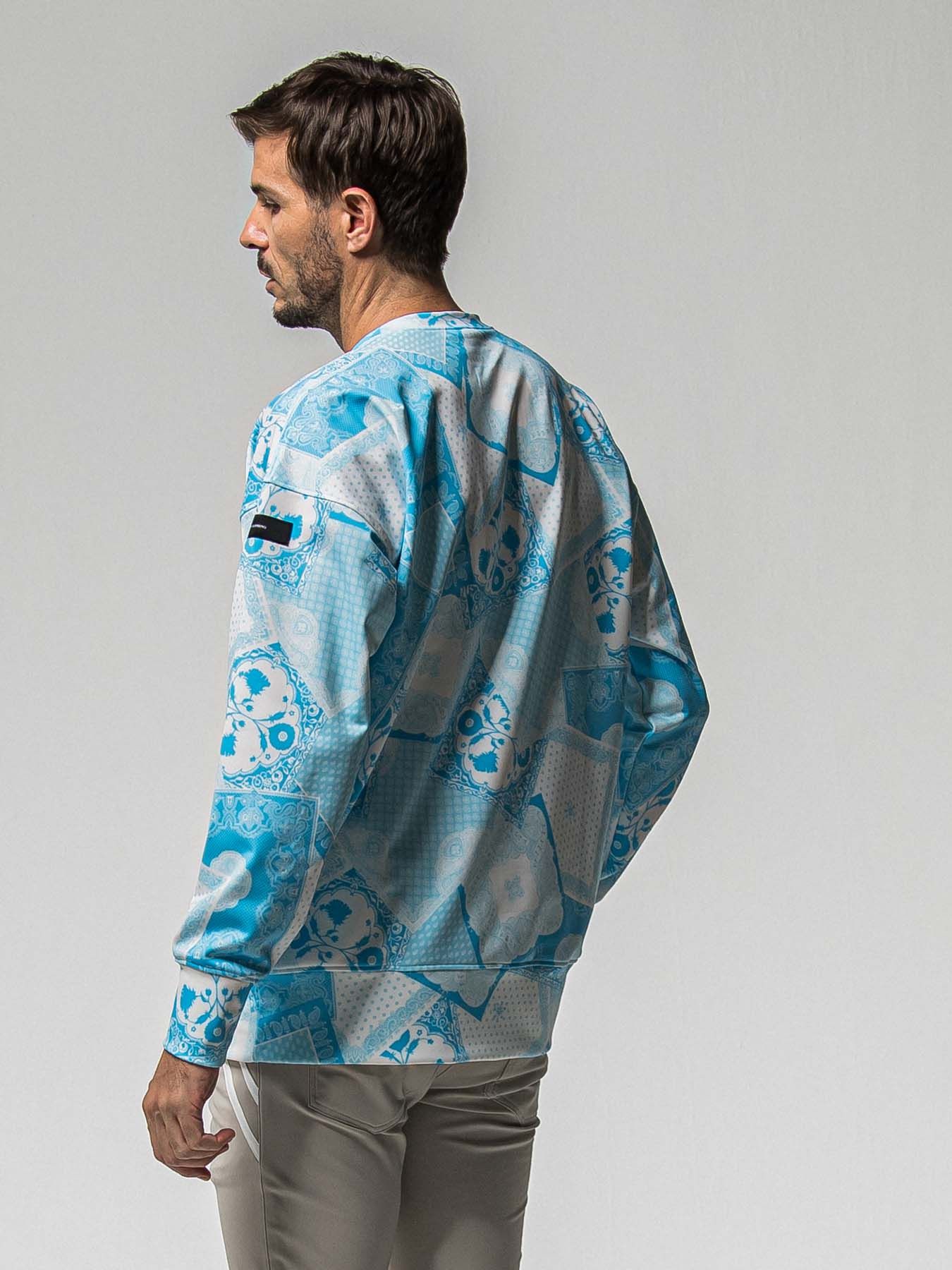 【予約品 8月31日(日) 締切】PAISLEY BACK FLEECE DROP TRAINER / ペイズリー バックフリース ドロップショルダートレーナー / ブルー