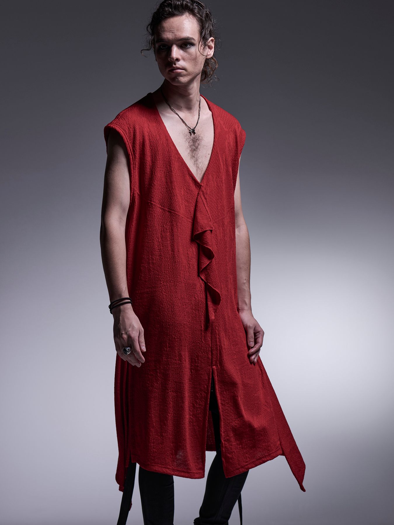【予約品 7月13日(日) 締切】Flare Frill Long Tank Top / フレアフリルロングタンクトップ / レッド