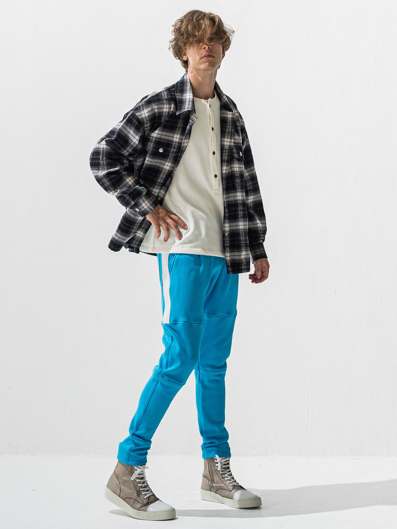 【予約品 9月6日(日) 締切】OVER HENRY VELOURS FLEECE THERMAL / 裏起毛 ハニカムサーマル オーバーサイズヘンリーネック / ホワイト