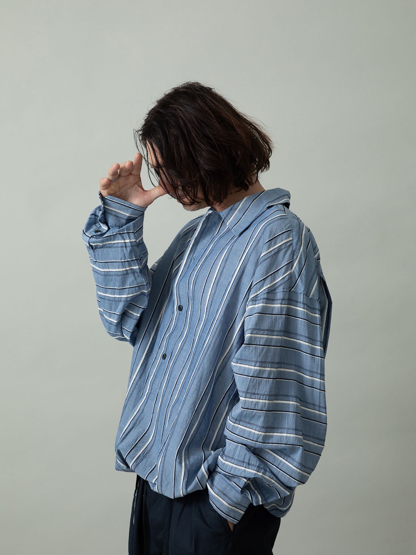 【予約品 2月1日(日) 締切】BORDERPULLOVER / オーバーサイズ プルオーバーシャツ / サックス