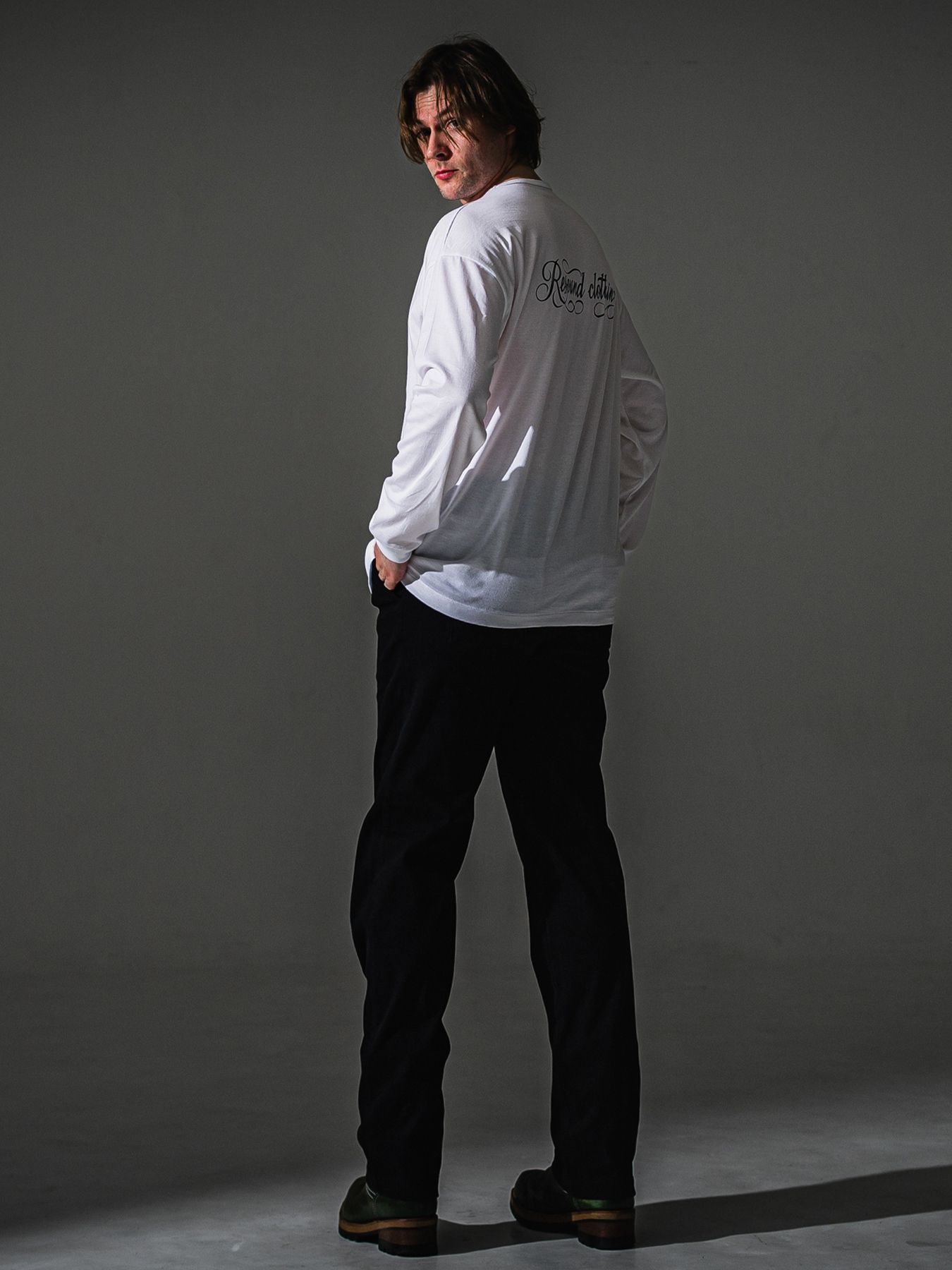 【予約品】PIN ST RC over longsleave Tee / ピンストライプロゴ オーバーサイズ ロングスリーブ Tシャツ / ホワイト