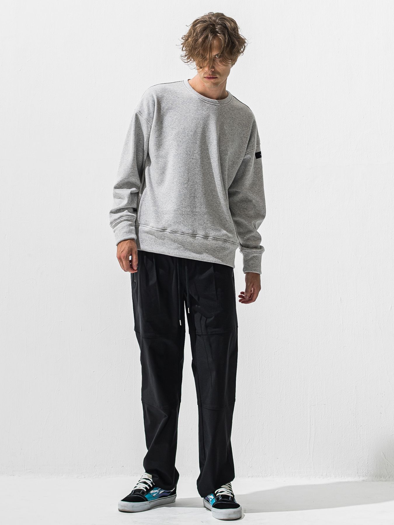 【予約品 9月6日(日) 締切】PIN ST RC VELOURS FLEECE DROP TRAINER / ピンストライプロゴ 裏起毛 ルーズトレーナー / グレー