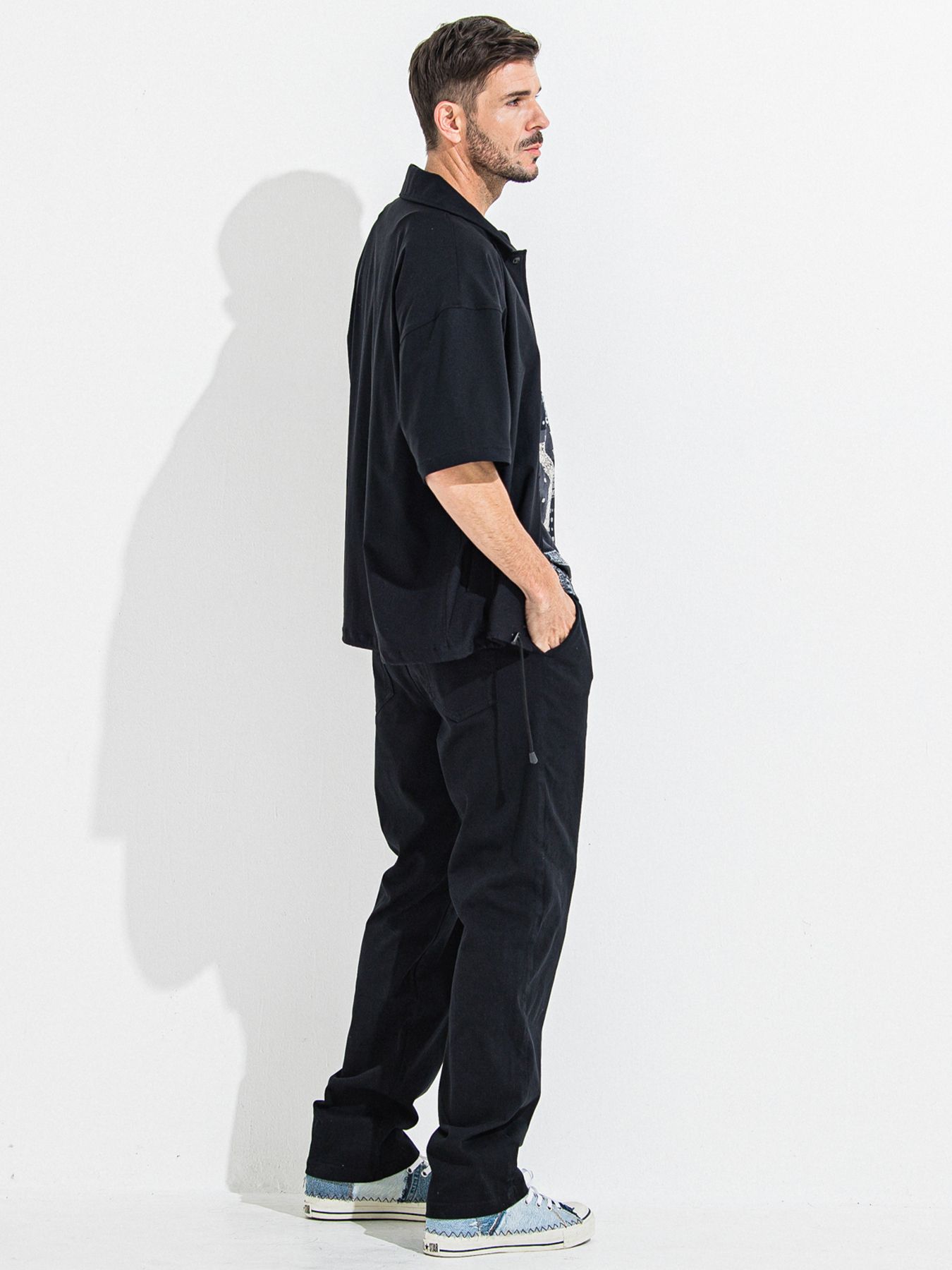 【予約品 】DENIM JERSEY WIDE PT / デニムジャージワイドパンツ / ブラック