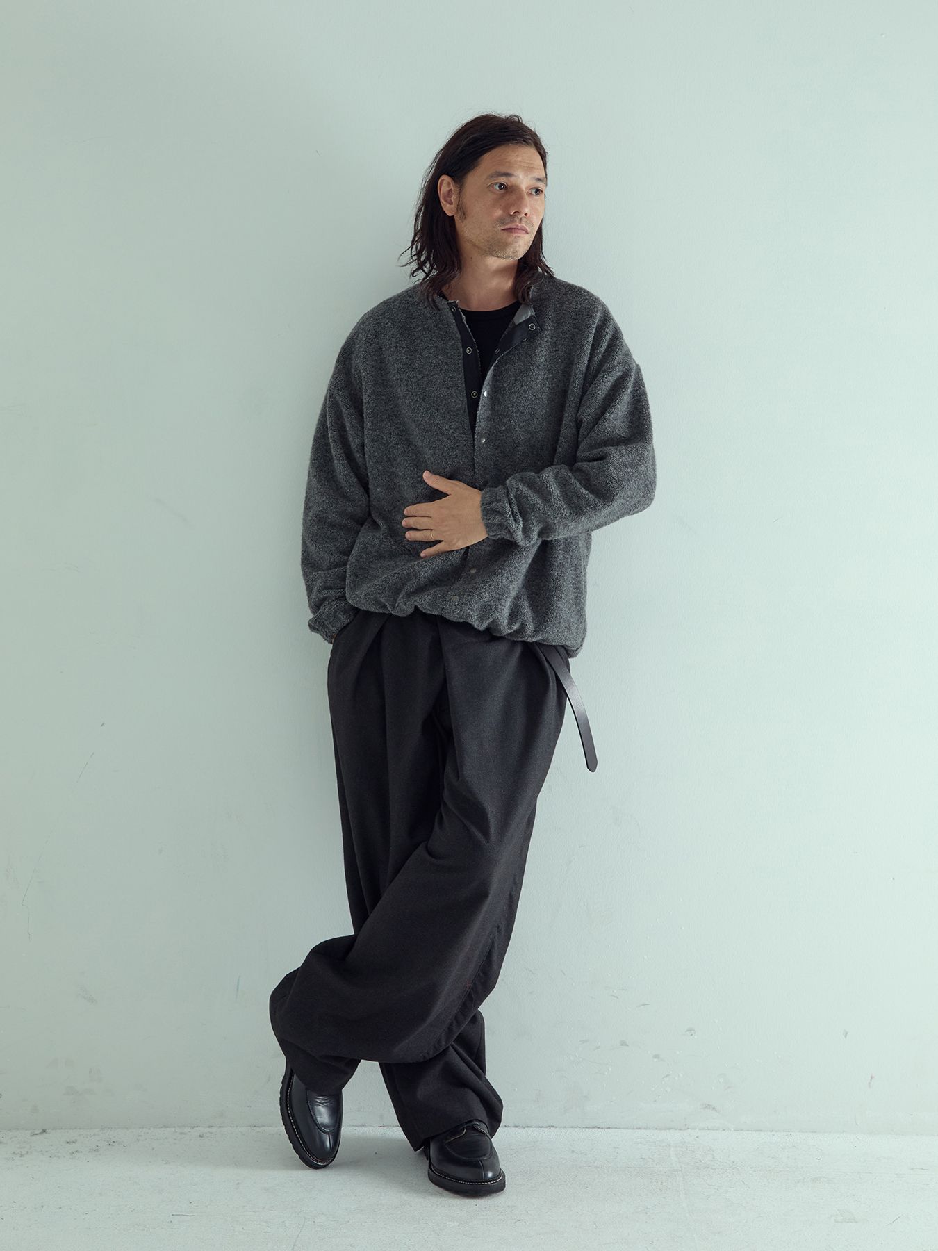 【予約品 】WOOLSNAP / ウールパイル カーディガン / 杢グレー
