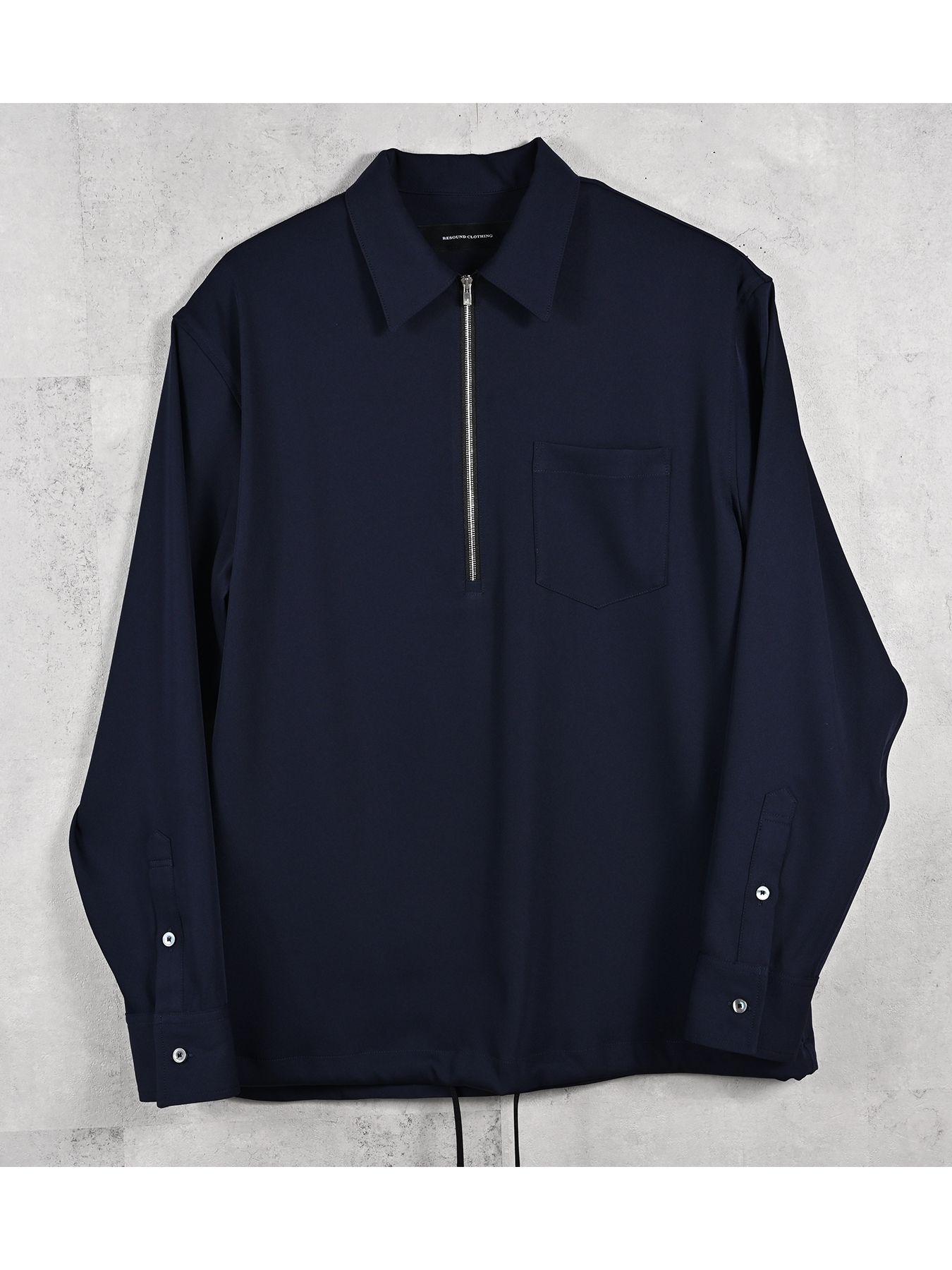 【予約品 11月16日(日) 締切】PULL OVER SATIN SHIRT / ジッププルオーバー サテンシャツ / ネイビー