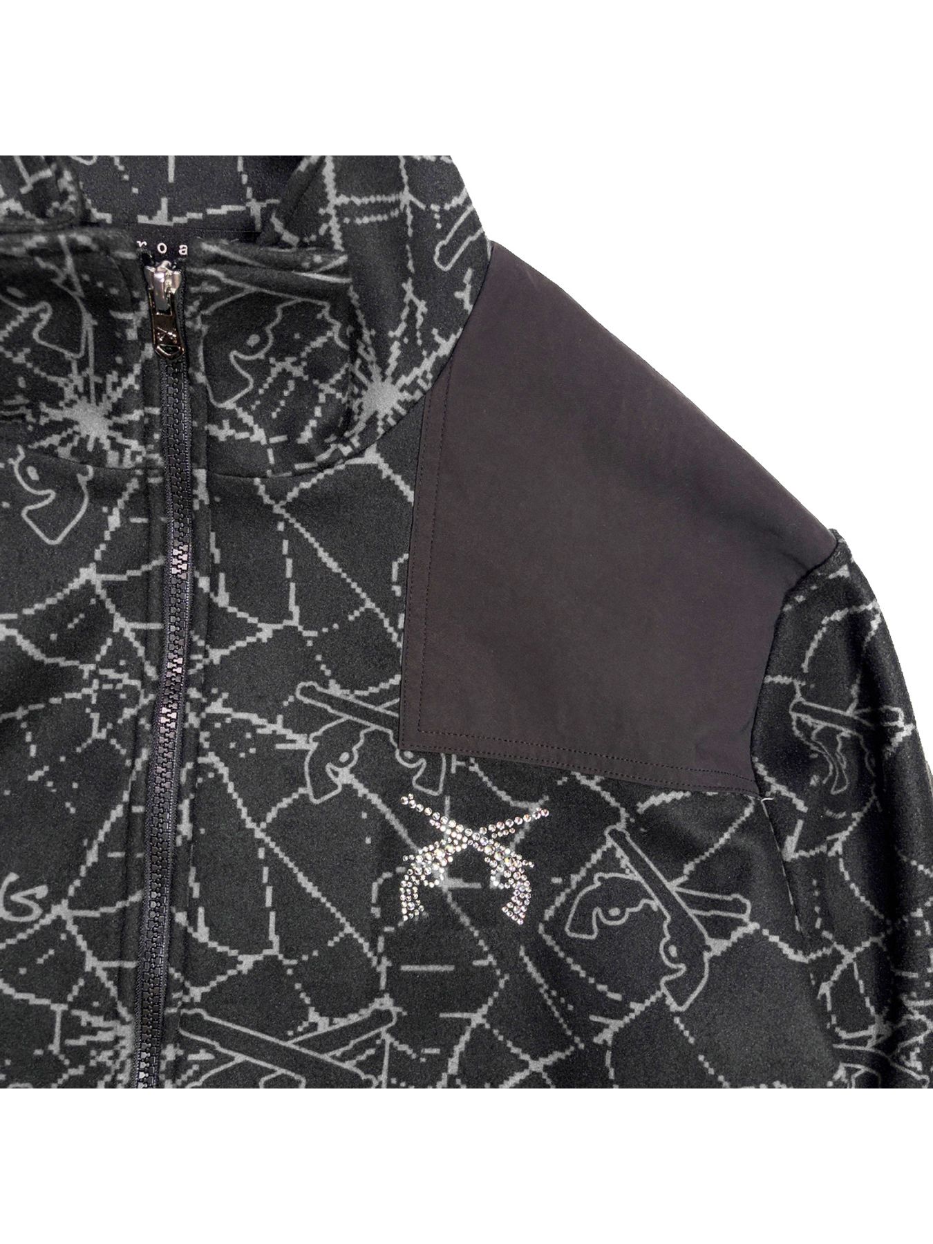 【予約品 3月9日(月) 18:00 締切】SPIDER PRINT JKT CRY / クリスタルクロスガン スパイダープリント フリース ジャケット / ブラック×グレー