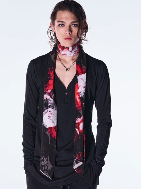 【予約品 6月29日(月) 締切】Goth Flora Suede Satin Stole / ストール / ブラック