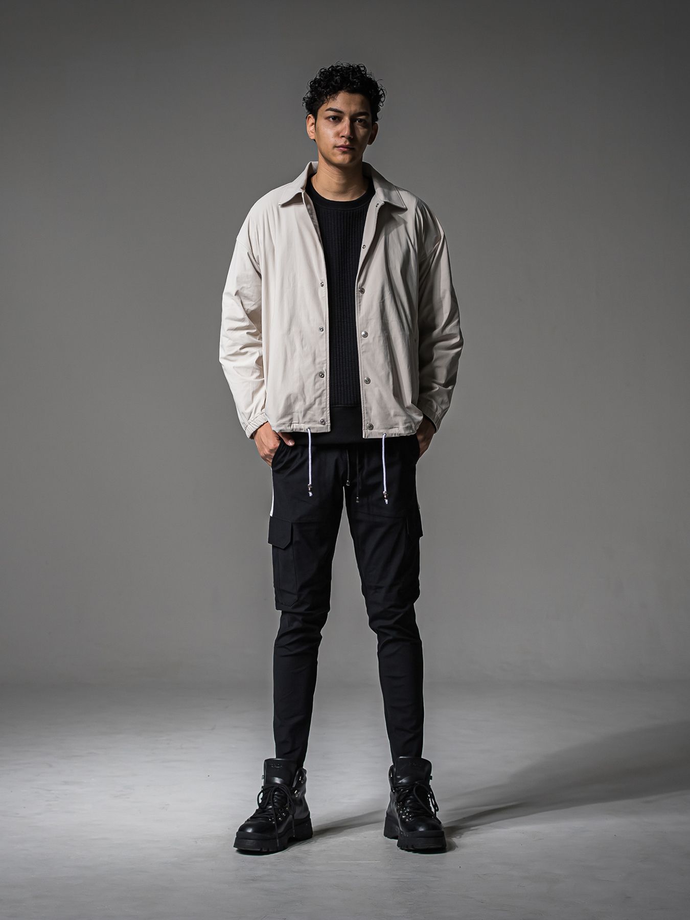 【予約品 】STRIPE QUILTING DROP TRAINER / ストライプキルティング ルーズトレーナー / ブラック