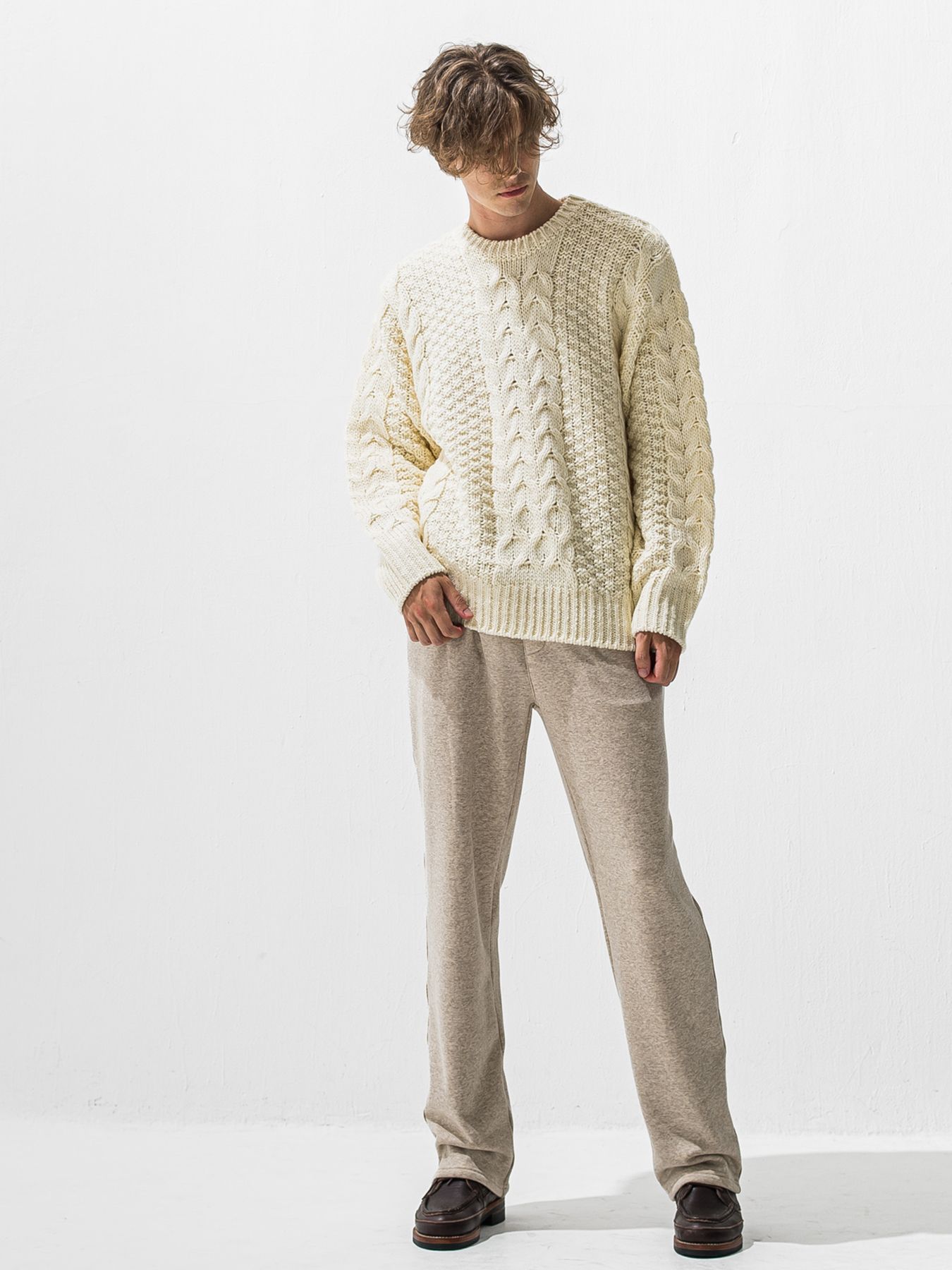 【予約品 9月6日(日) 締切】CABLE LAW SWEATER / ケーブル編みローゲージセーター / オフ