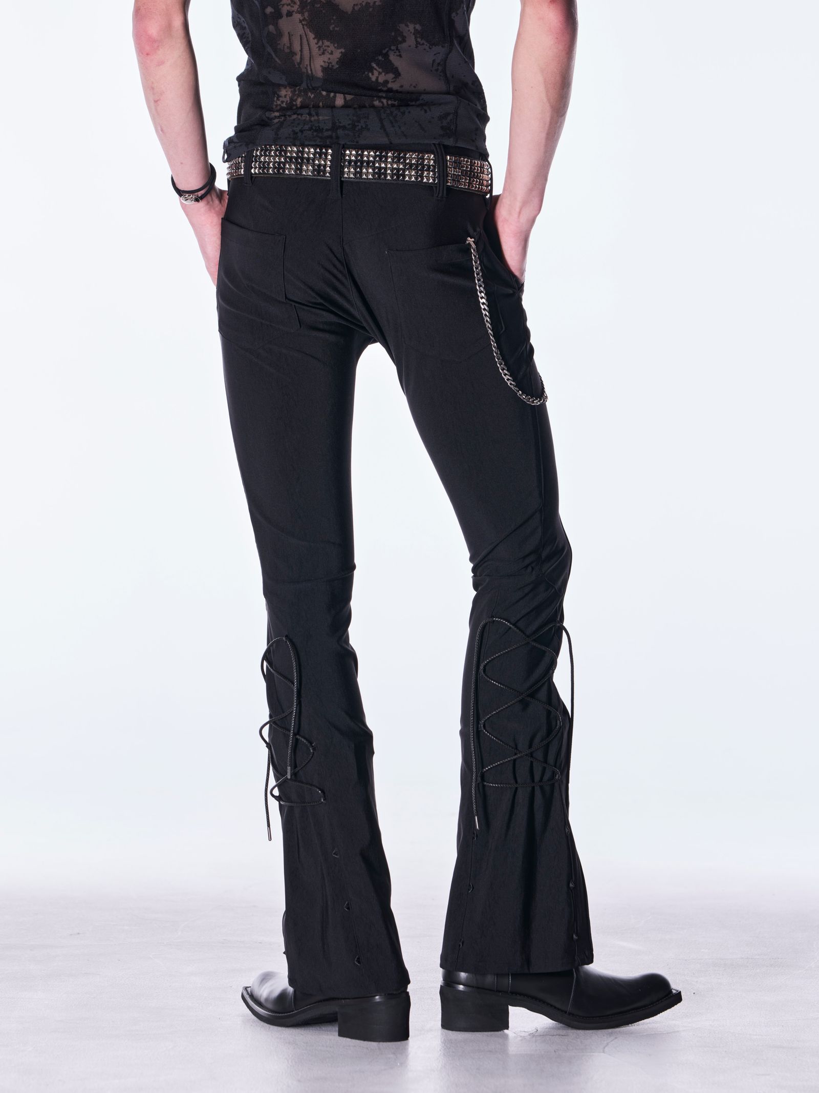 【予約品 6月29日(月) 締切】High Tension Jersey Lace Up Flare Pants / レースアップ フレアパンツ / ブラック