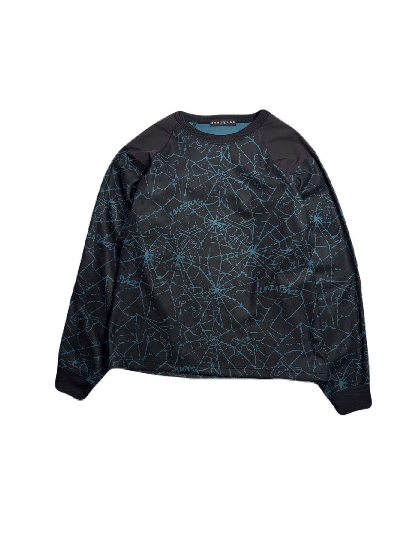 【予約品 3月9日(月) 18:00 締切】SPIDER PRINT T CRY / クリスタルクロスガン スパイダープリント フリース ロンT / ブラック×ブルー