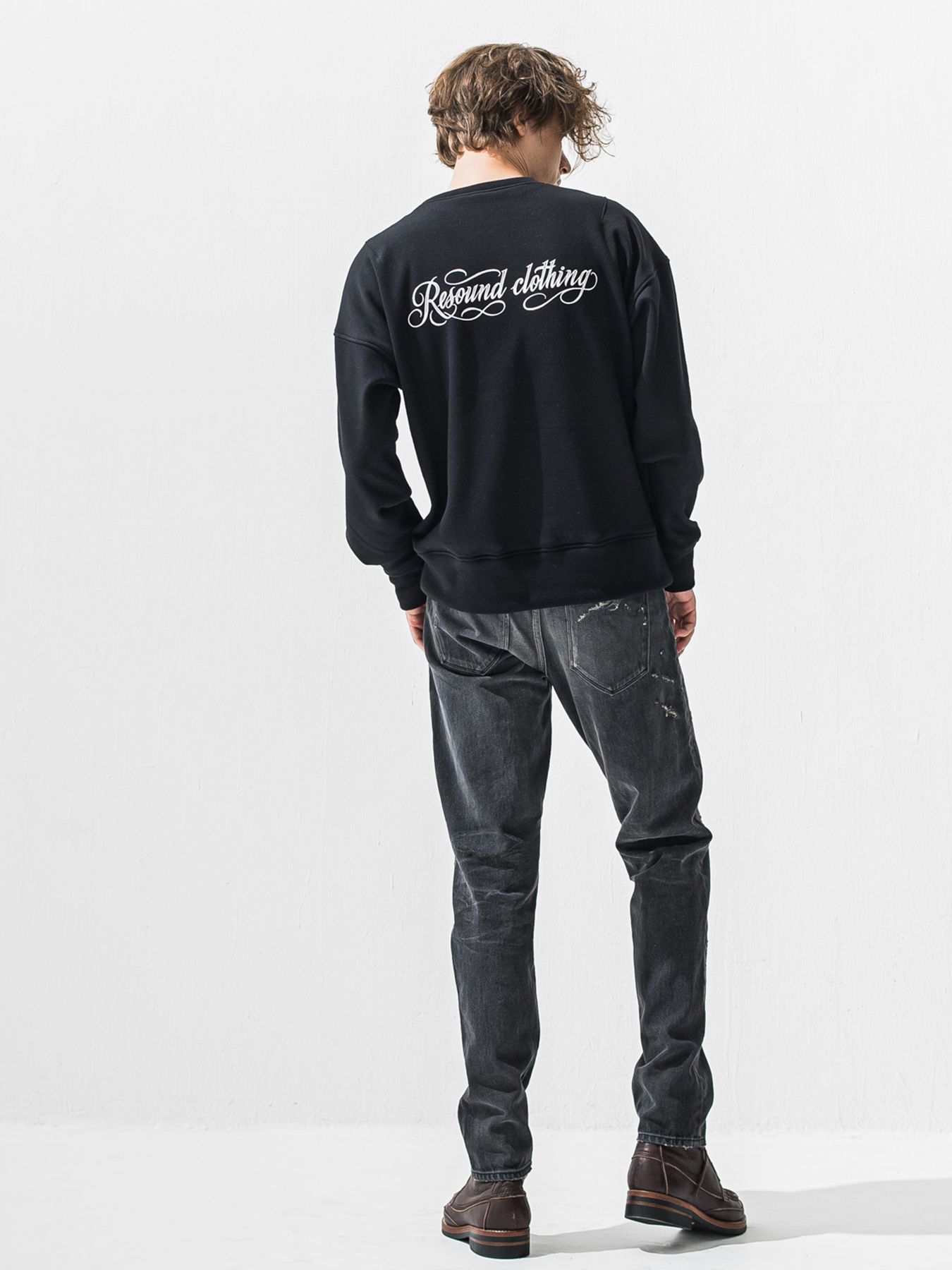 【予約品 9月6日(日) 締切】PIN ST RC VELOURS FLEECE DROP TRAINER / ピンストライプロゴ 裏起毛 ルーズトレーナー / ブラック