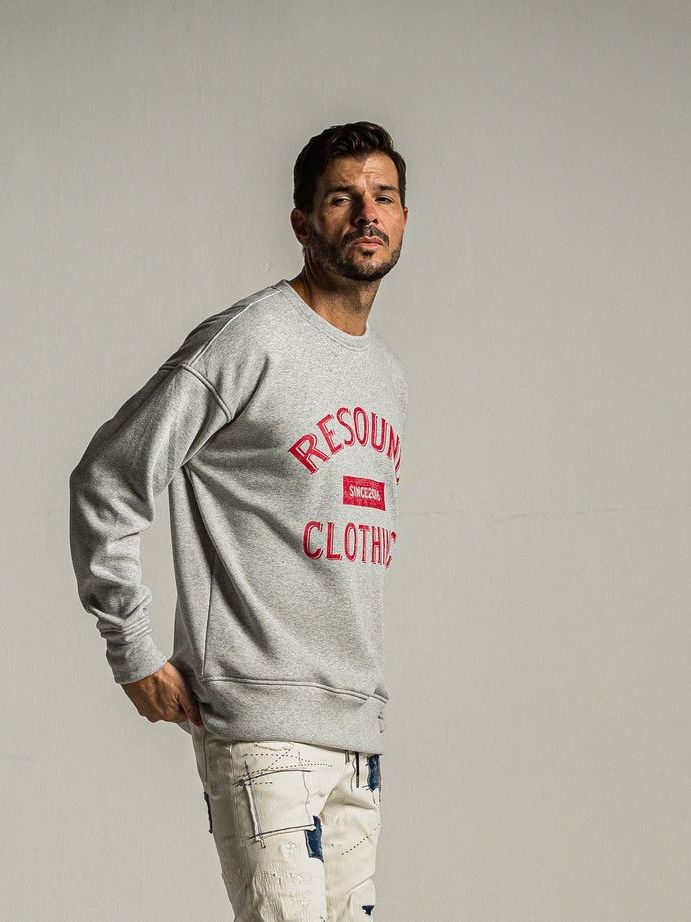 《予約9月1日18時締め》 college  velours fleece drop trainer  / ルーズトレーナー / グレーレッド