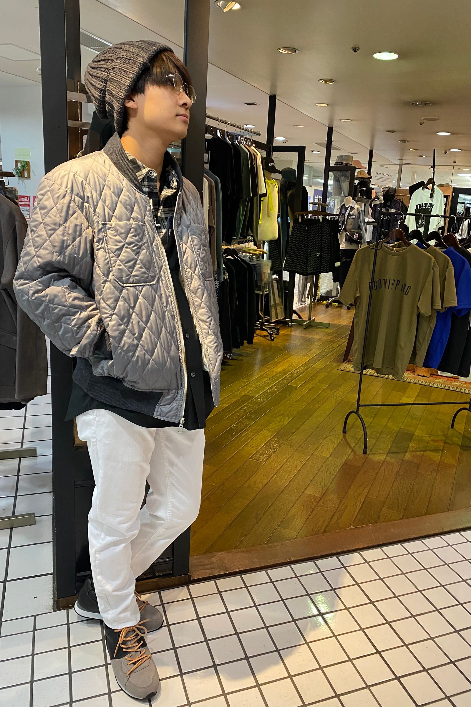 リバーシブルブルゾン キルティング×ストライププリント WhiteGray 71MICHAEL