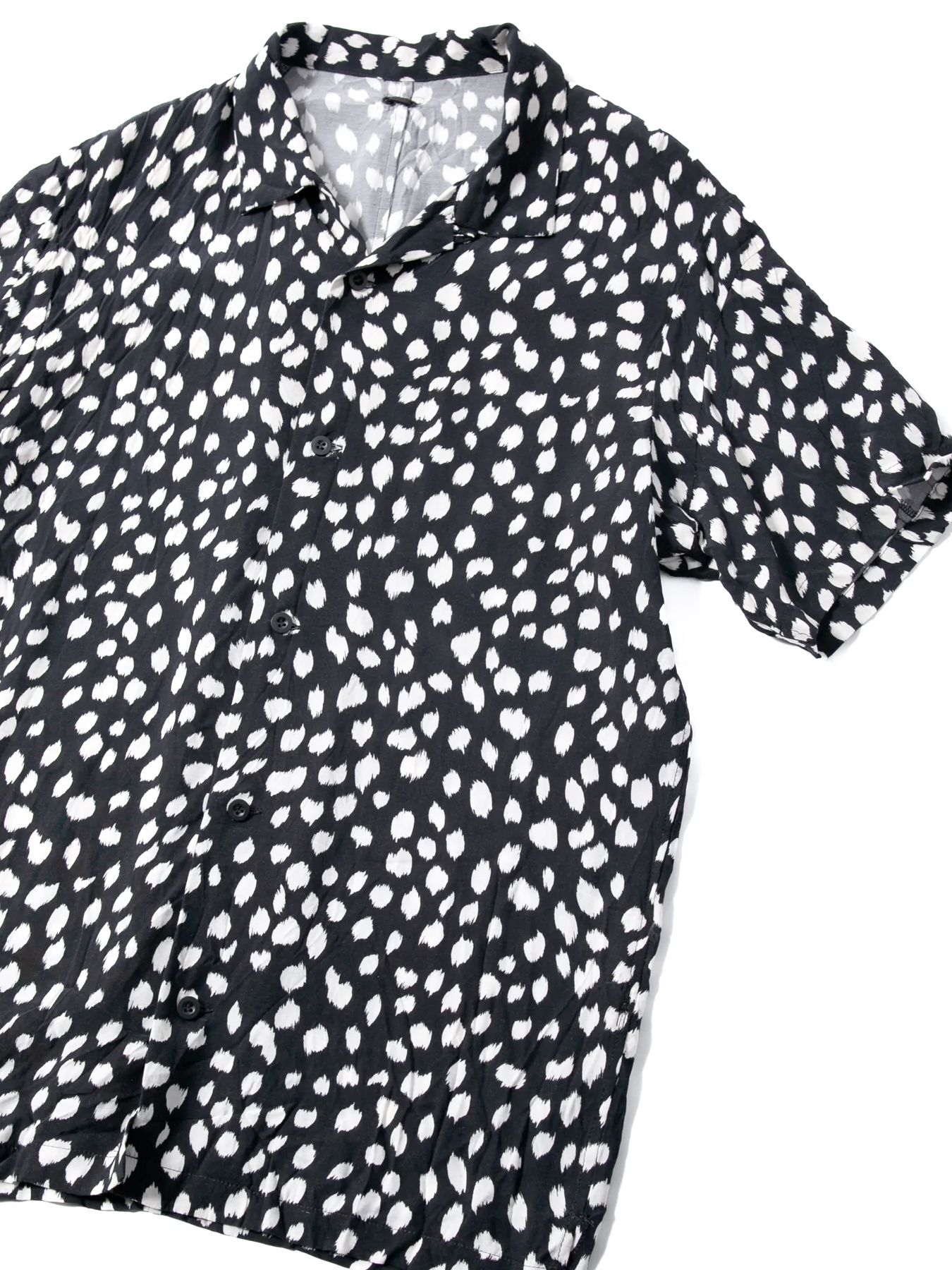 Leopard Printed Cupra Rayon H/S Open Collar Shirt / キュプラ レーヨン 豹柄プリントH/S 開襟シャツ / ブラック豹柄