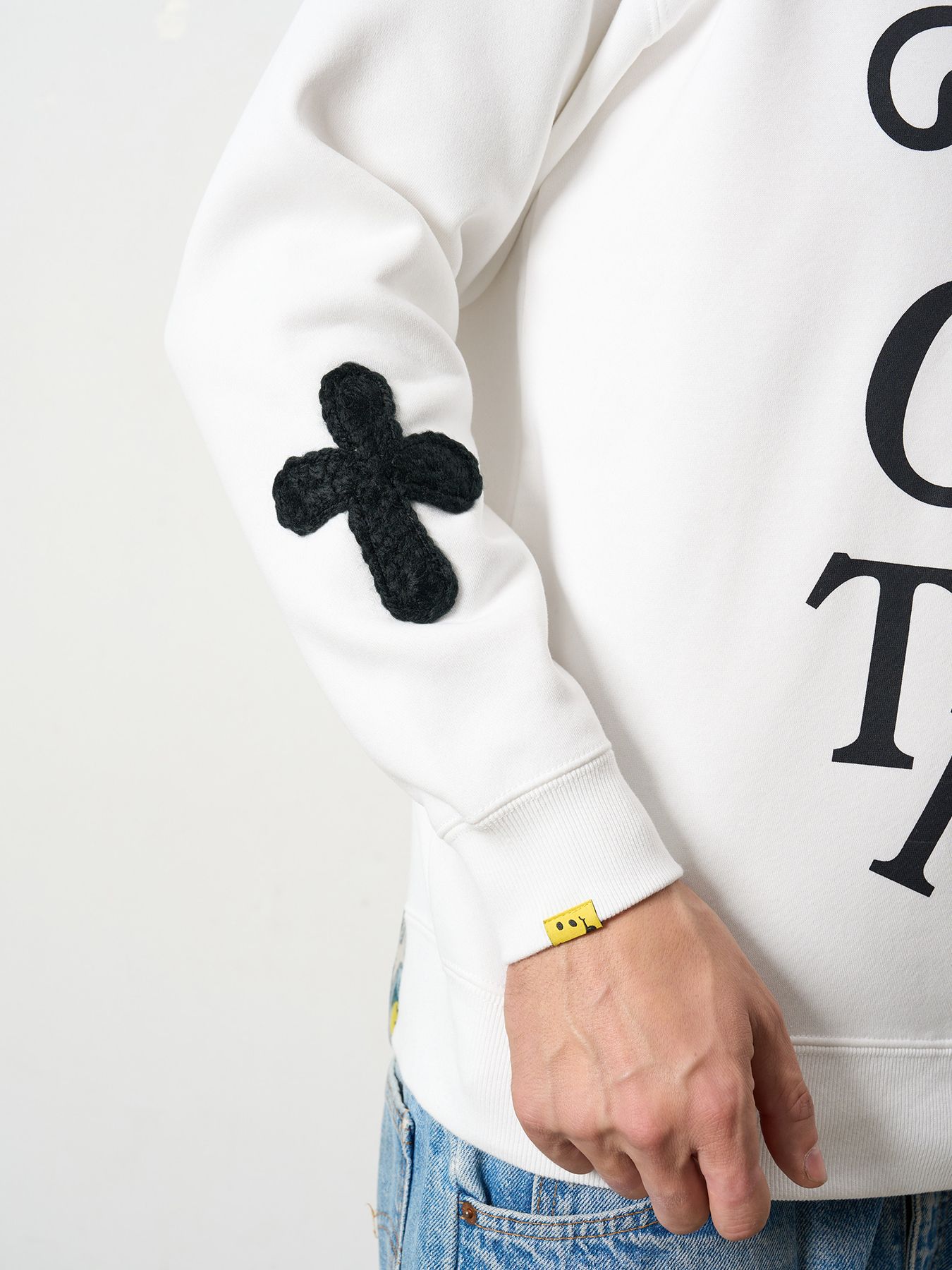 【予約品 5月8日(木) AM10時 締切】 TC裏毛起毛 YOU GOT THIS マルチパッチワークスウェットシャツ / ホワイト