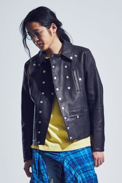 【予約品】 地生オイルカーフ "INDIE" ナポレオンライダースジャケット / BLACK 【STRUM】 《2月中~2月下 入荷予定》