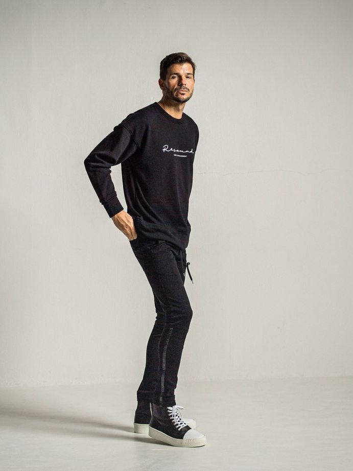 裏起毛handwriting rogo  velours fleece drop trainer  / ルーズトレーナー / ブラック