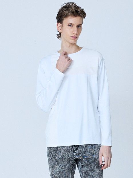 3素材コンビネーション 長袖 TシャツWHITE【5351 POUR LES HOMMES】