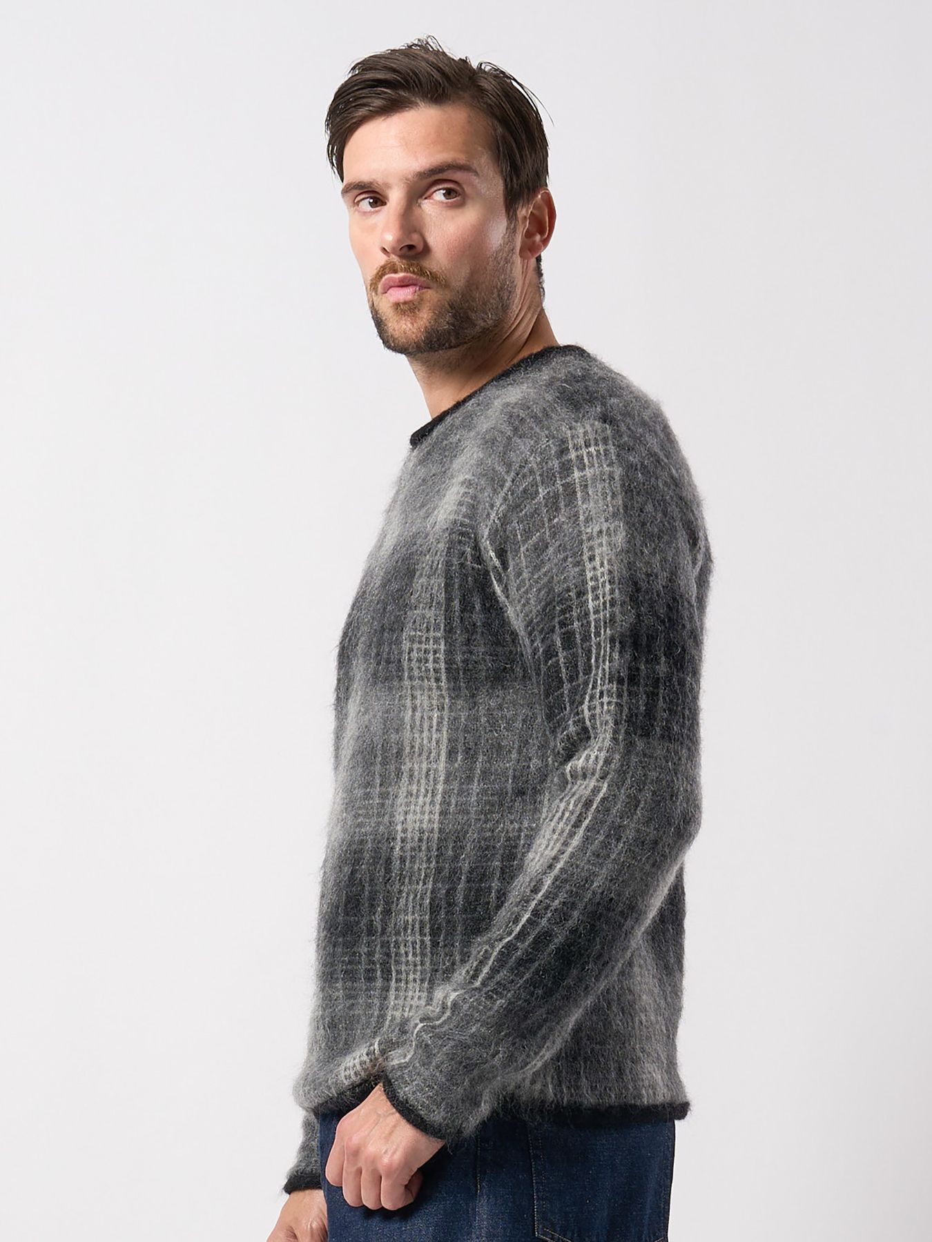 【予約品 】mohair shaggy knit crew / モヘアシャギーニット クルーネック / ブラックチェック
