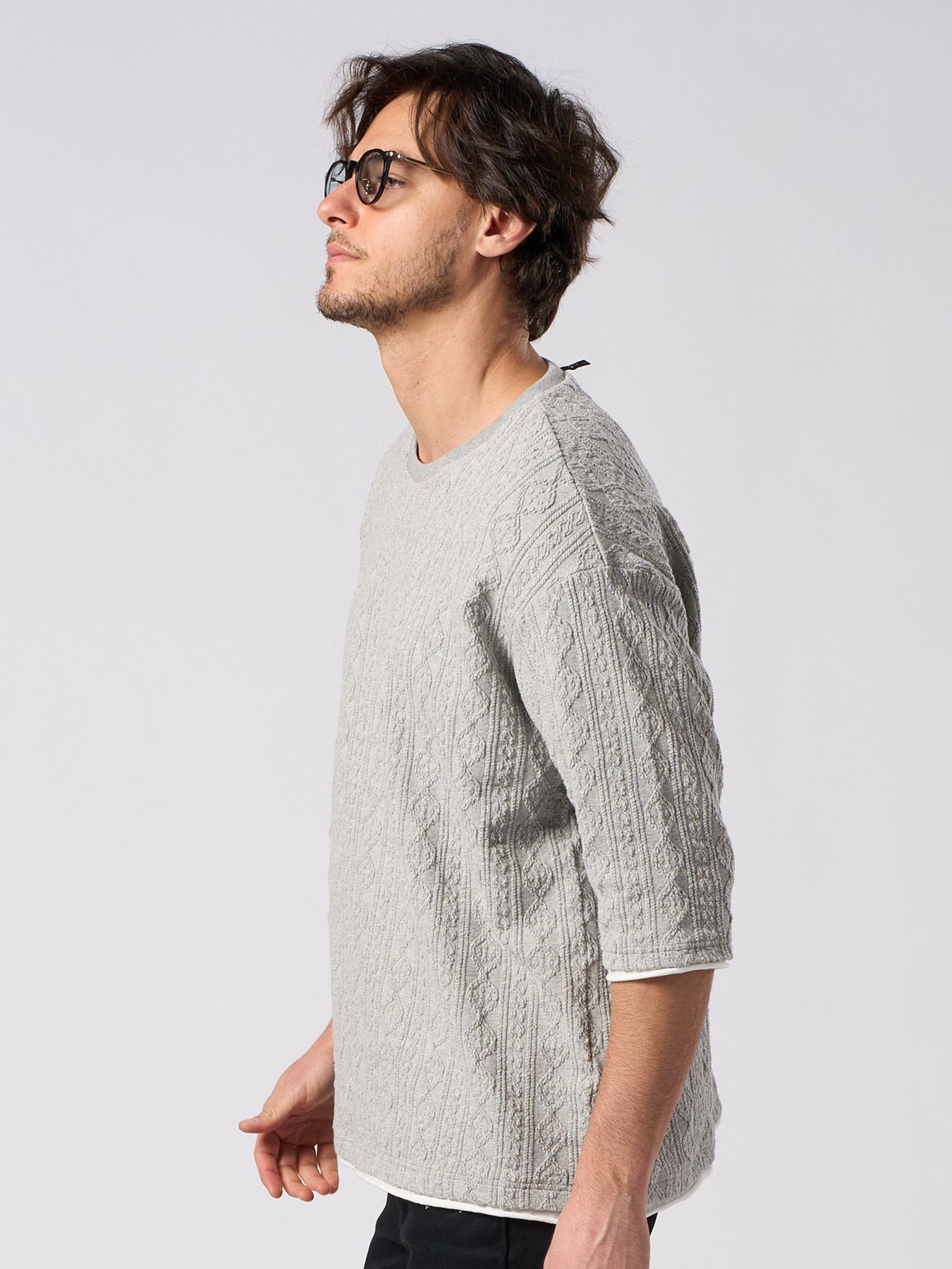 【予約品 1月25日(日) 締切】jacquard summer knit H/S / ジャガード サマーニット ハーフスリーブ / 杢グレー