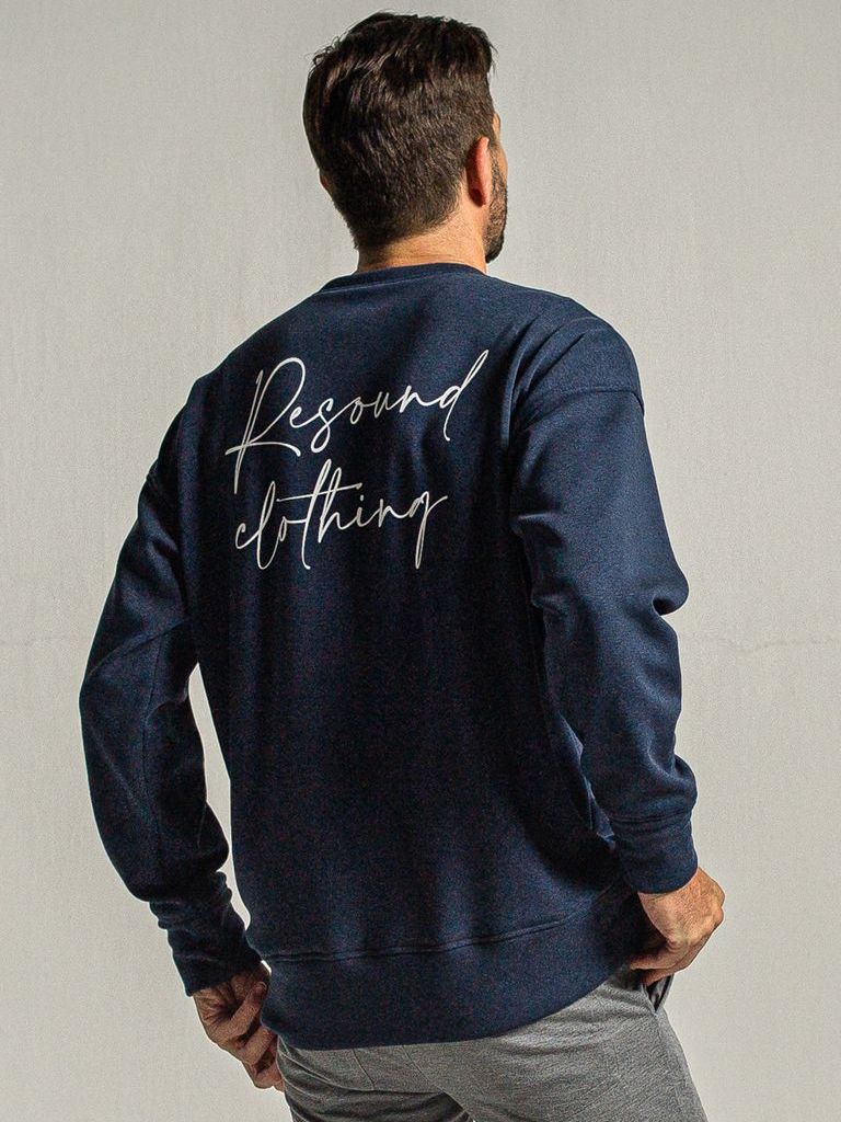 ID velours fleece drop trainer  / ルーズトレーナー / ネイビー裏起毛ルーズ 胸と背中プリント入り