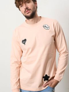 【予約品 5月8日(木) AM10時 締切】 5.6ozコットン天竺 CREATE YOUR OWN LUCK&マルチパッチワーク LS Tシャツ / ペールピンク